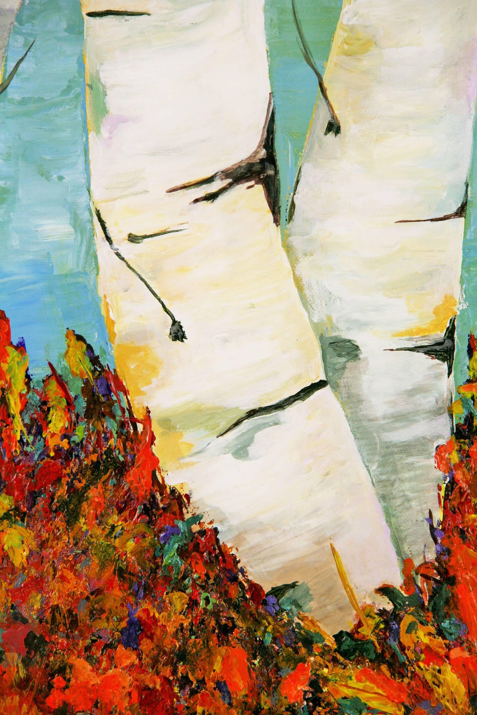 Modern Impressionist Large Birch Trees Vista Landscape   Painting For Sale 1