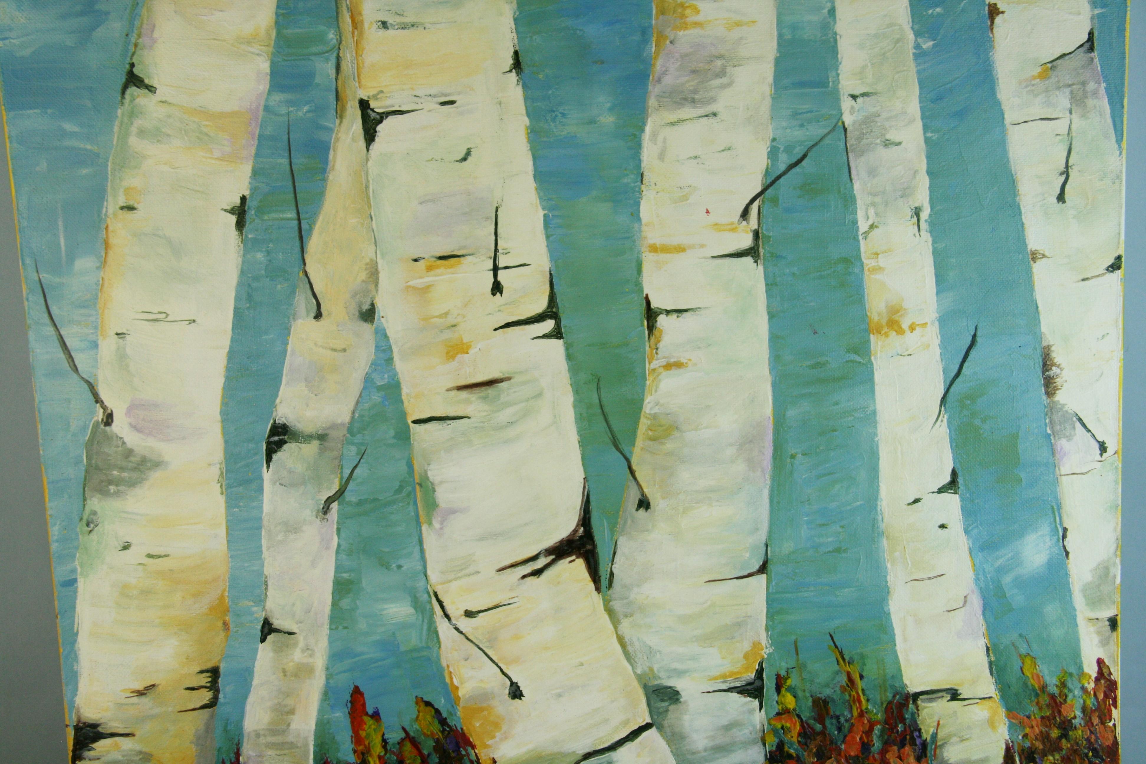 Impressionista moderno Grandi alberi di betulla Vista Paesaggio   Pittura in vendita 3