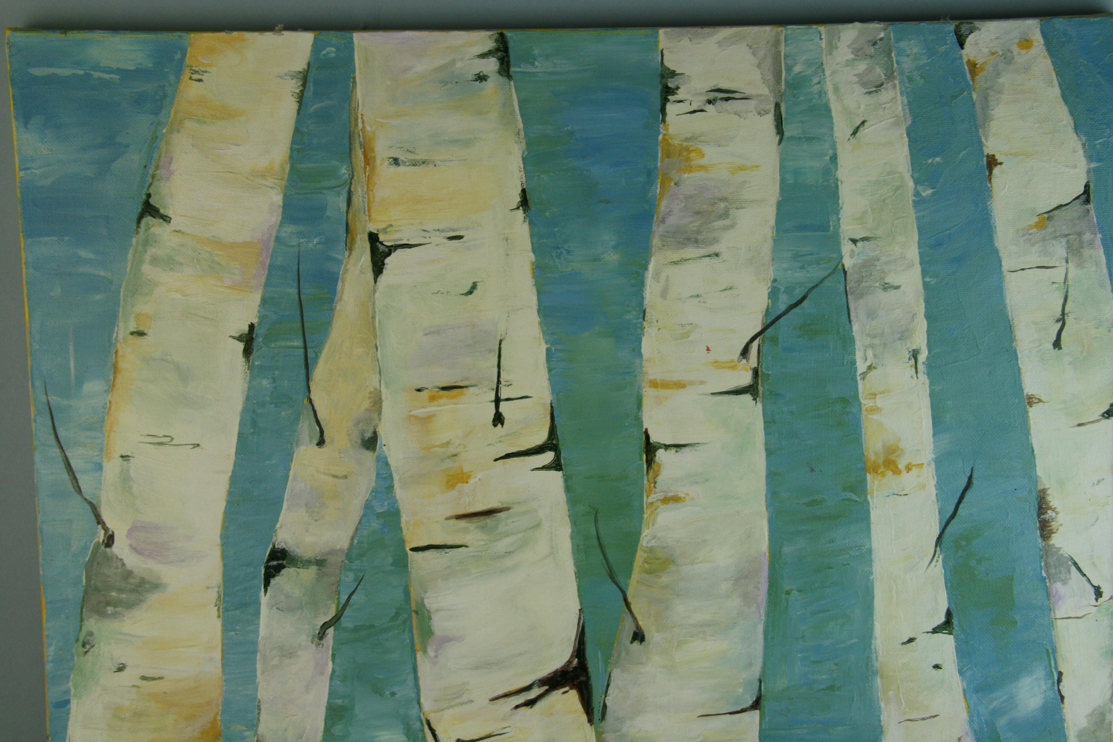 Impressionista moderno Grandi alberi di betulla Vista Paesaggio   Pittura in vendita 4