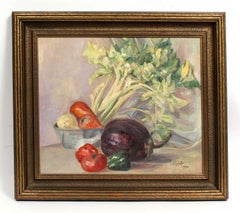 Modern Impressionist Still Life Vegetable Oil Painting Eggplant Celery 1934