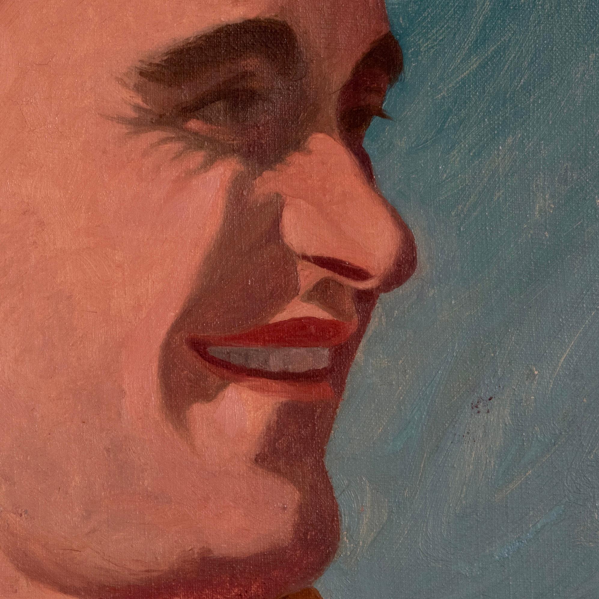 Modern Italian Signed Portrait as Roma Football Player - Painting by Unknown
