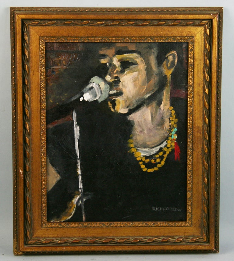 Modern Jazz Singer Acrylic Painting - Brown Figurative Painting by Unknown
