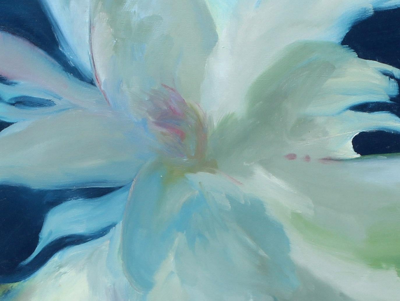 Ein schönes modernes expressionistisches Gemälde, das eine weiße Lilienblüte darstellt.

Dieses Werk ist zwar unsigniert, stammt aber eindeutig von der Hand eines sehr talentierten Künstlers.

Das Werk wird in einem vom Künstler angefertigten weißen