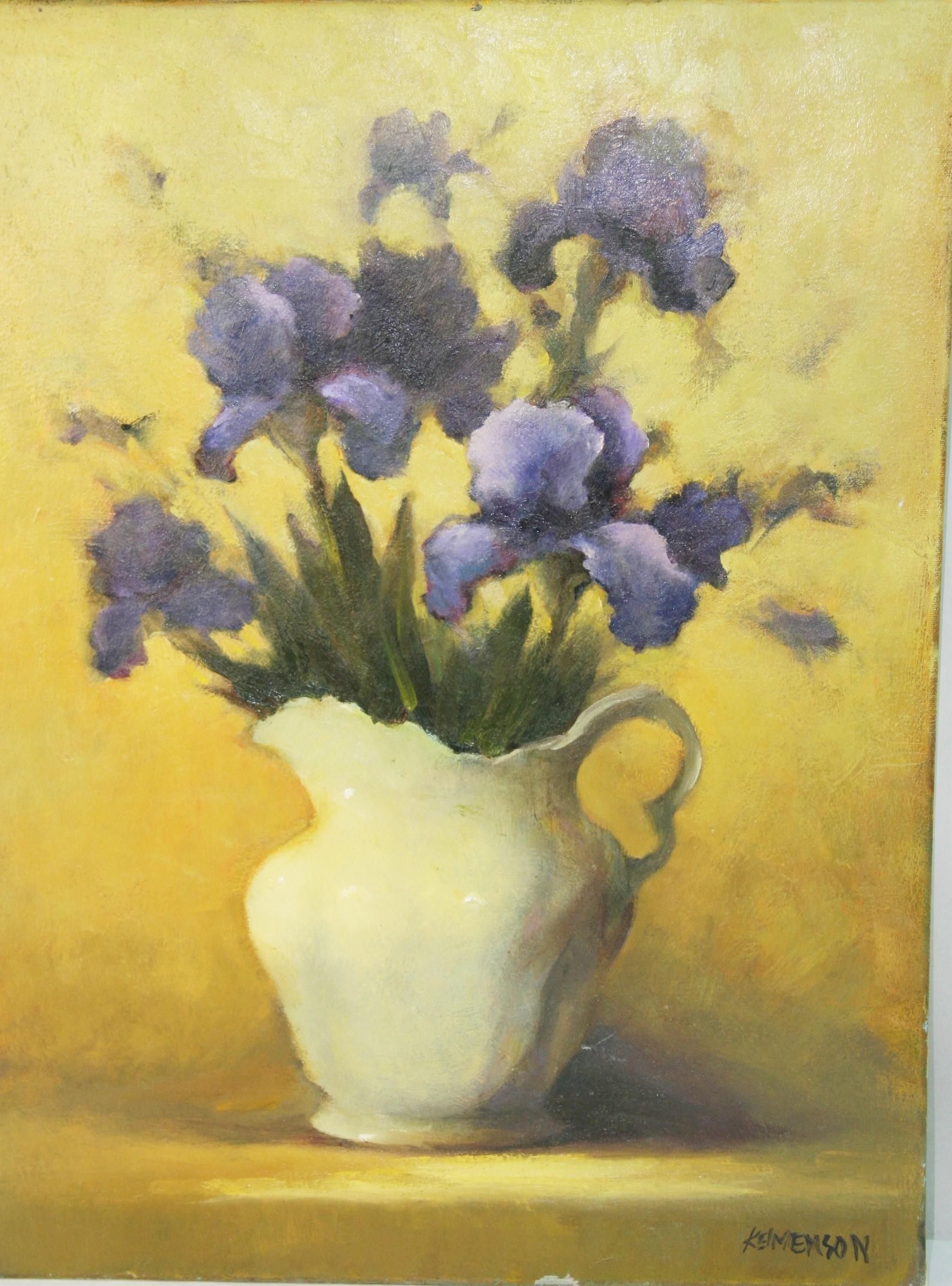 Moderno  Pintura al óleo Púrpura  Cuadro con flores en un jarrón - Painting de Unknown