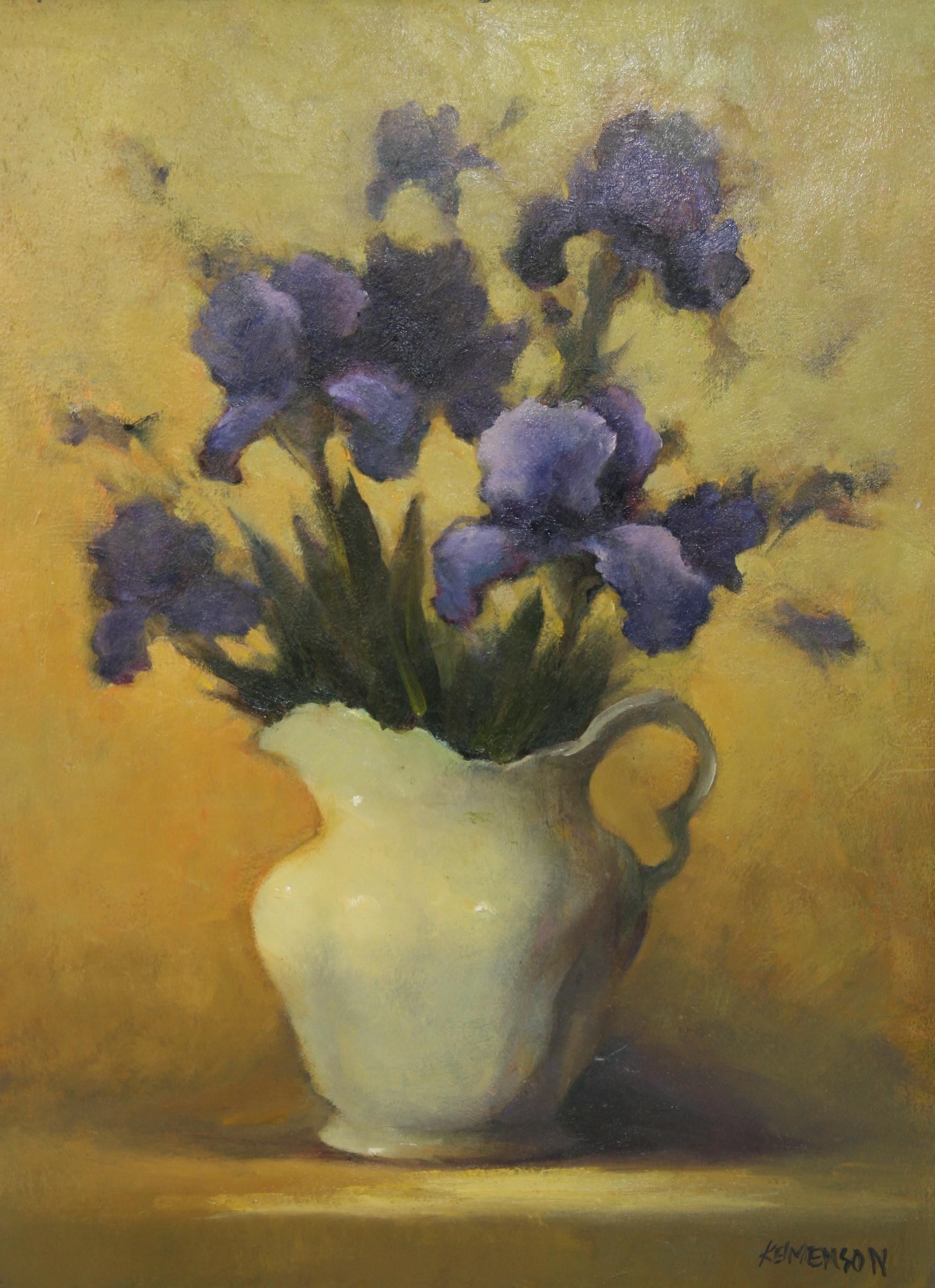 Moderno  Pintura al óleo Púrpura  Cuadro con flores en un jarrón - Still-Life Painting Beige de Unknown