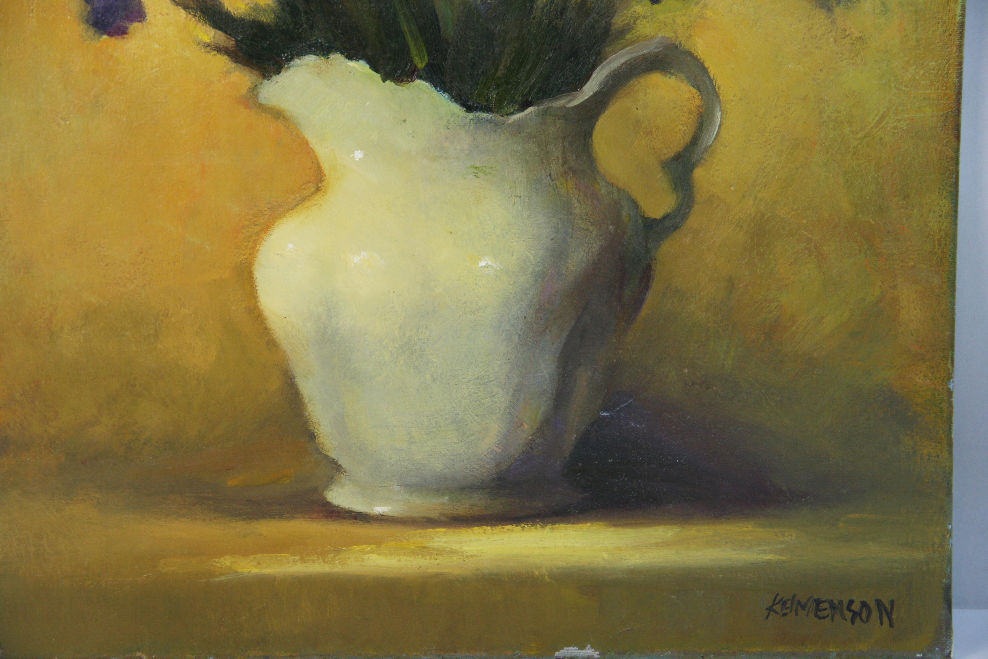 Moderno  Pintura al óleo Púrpura  Cuadro con flores en un jarrón en venta 1