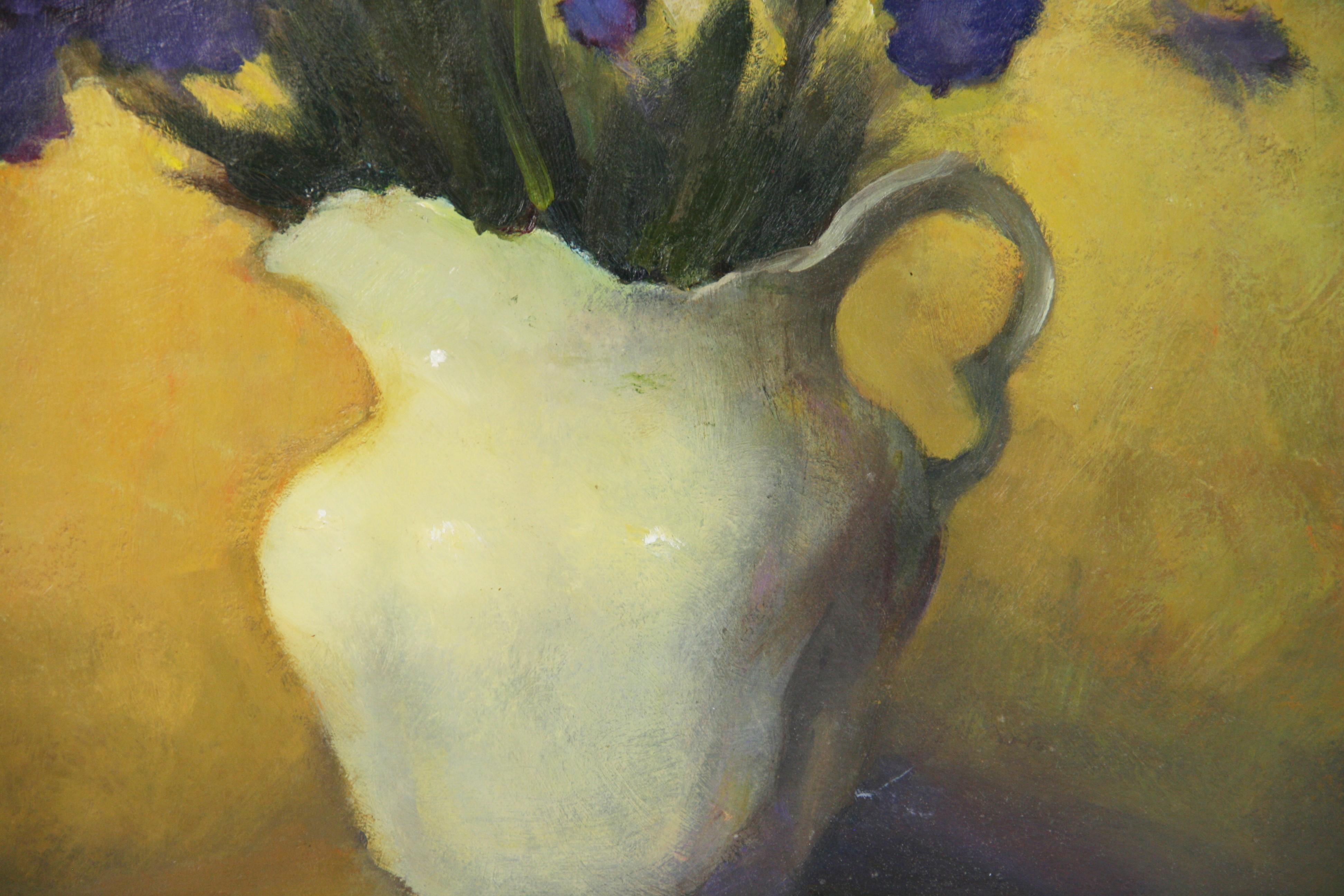 Moderno  Pintura al óleo Púrpura  Cuadro con flores en un jarrón en venta 2
