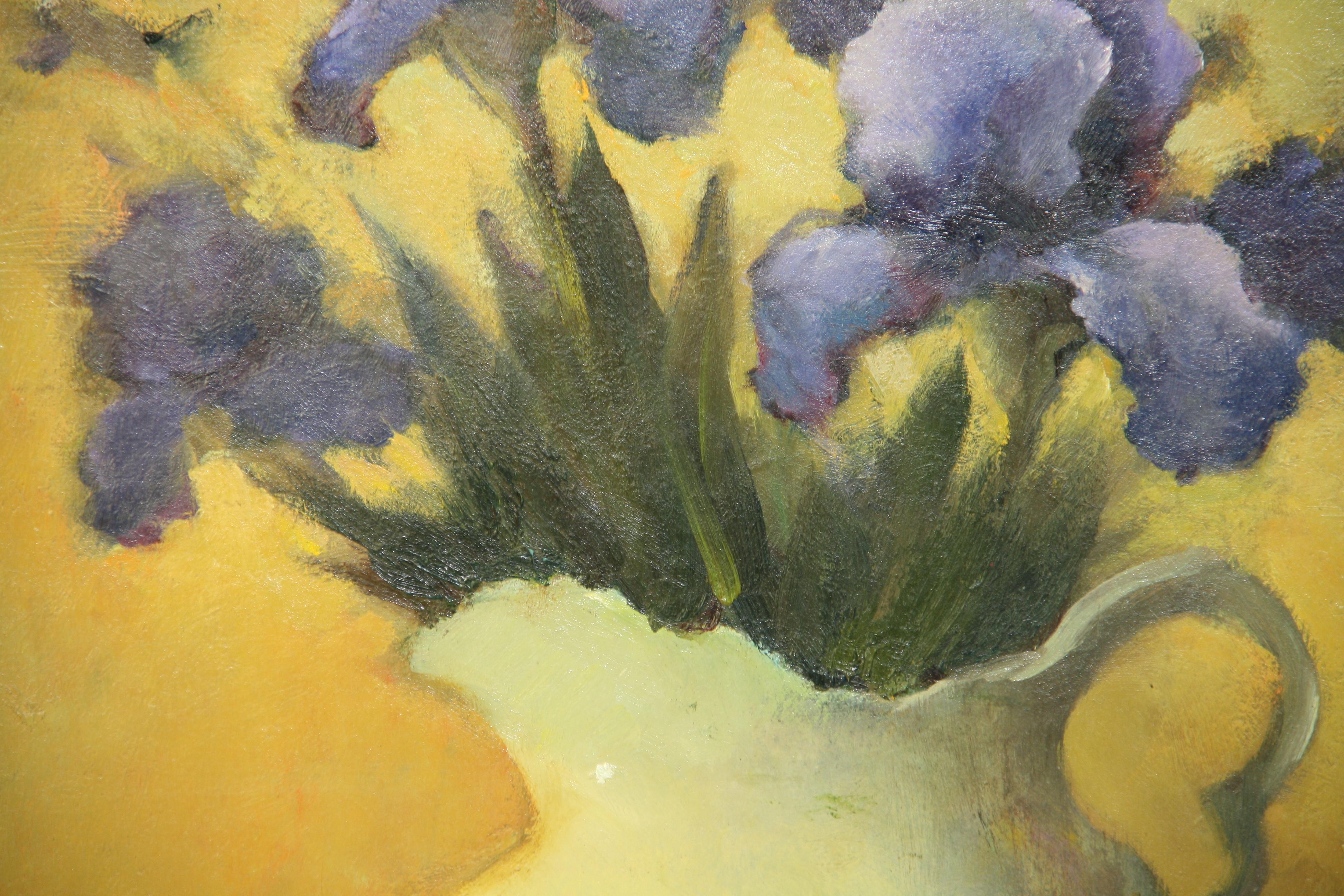 Moderno  Pintura al óleo Púrpura  Cuadro con flores en un jarrón en venta 3