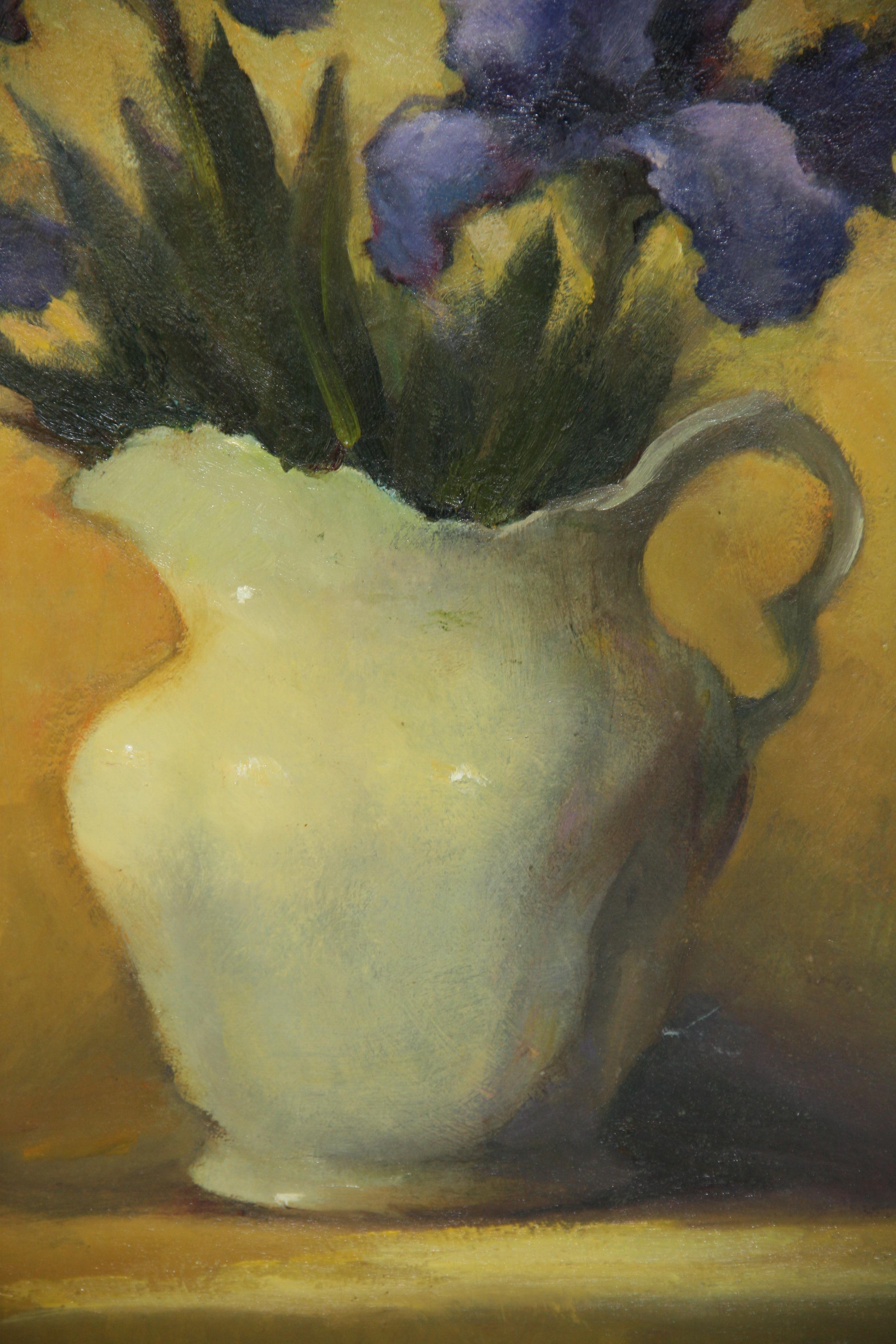 Moderno  Pintura al óleo Púrpura  Cuadro con flores en un jarrón en venta 5