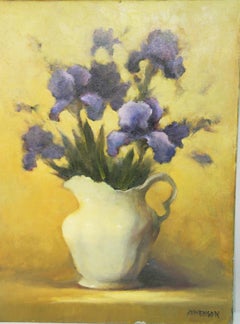 Modern  Ölgemälde Lila  Blumen in einer Vasen-Tisch- Fassung