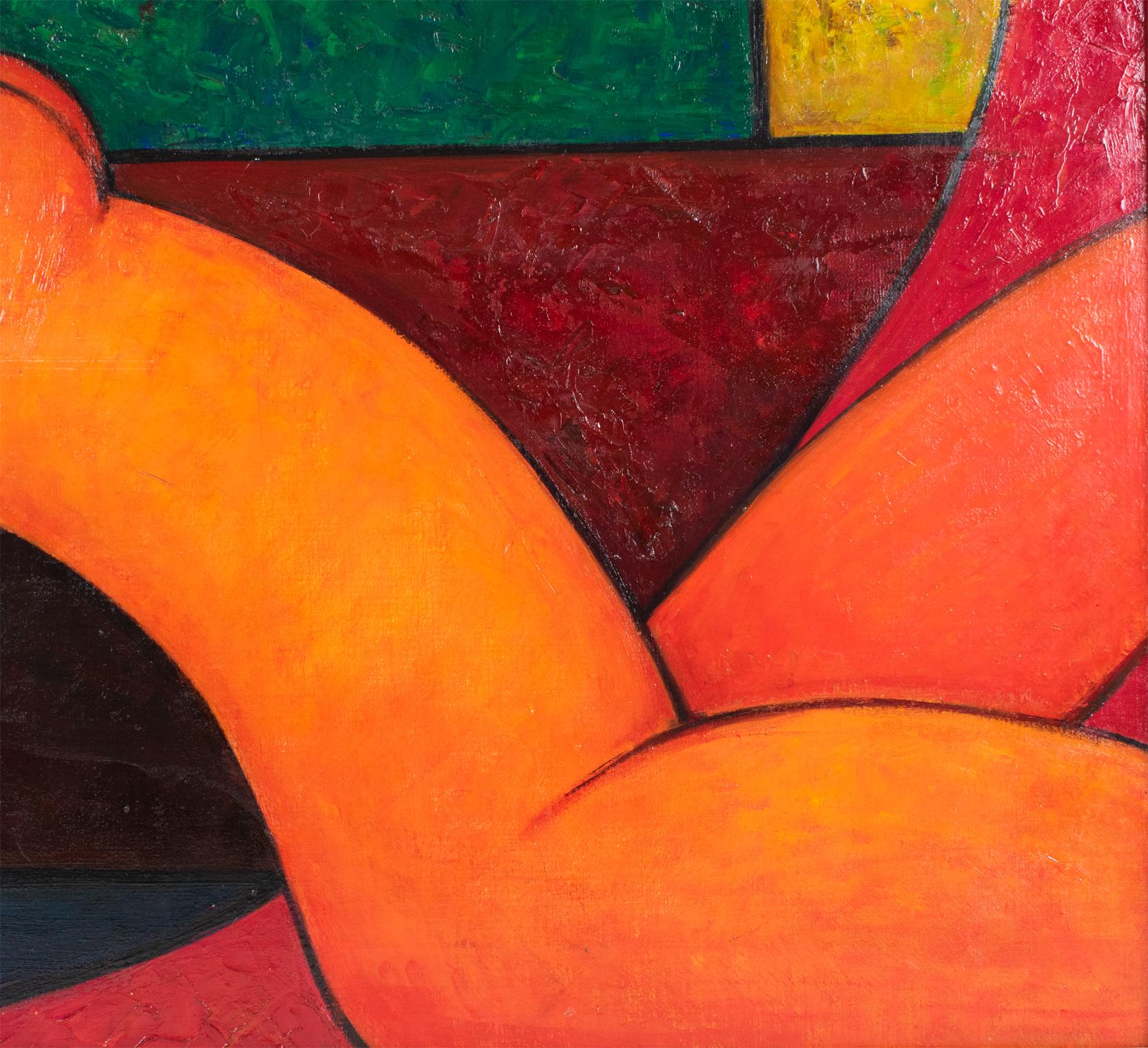 Modern Orange Nude Oil on Canvas Painting For Sale 8