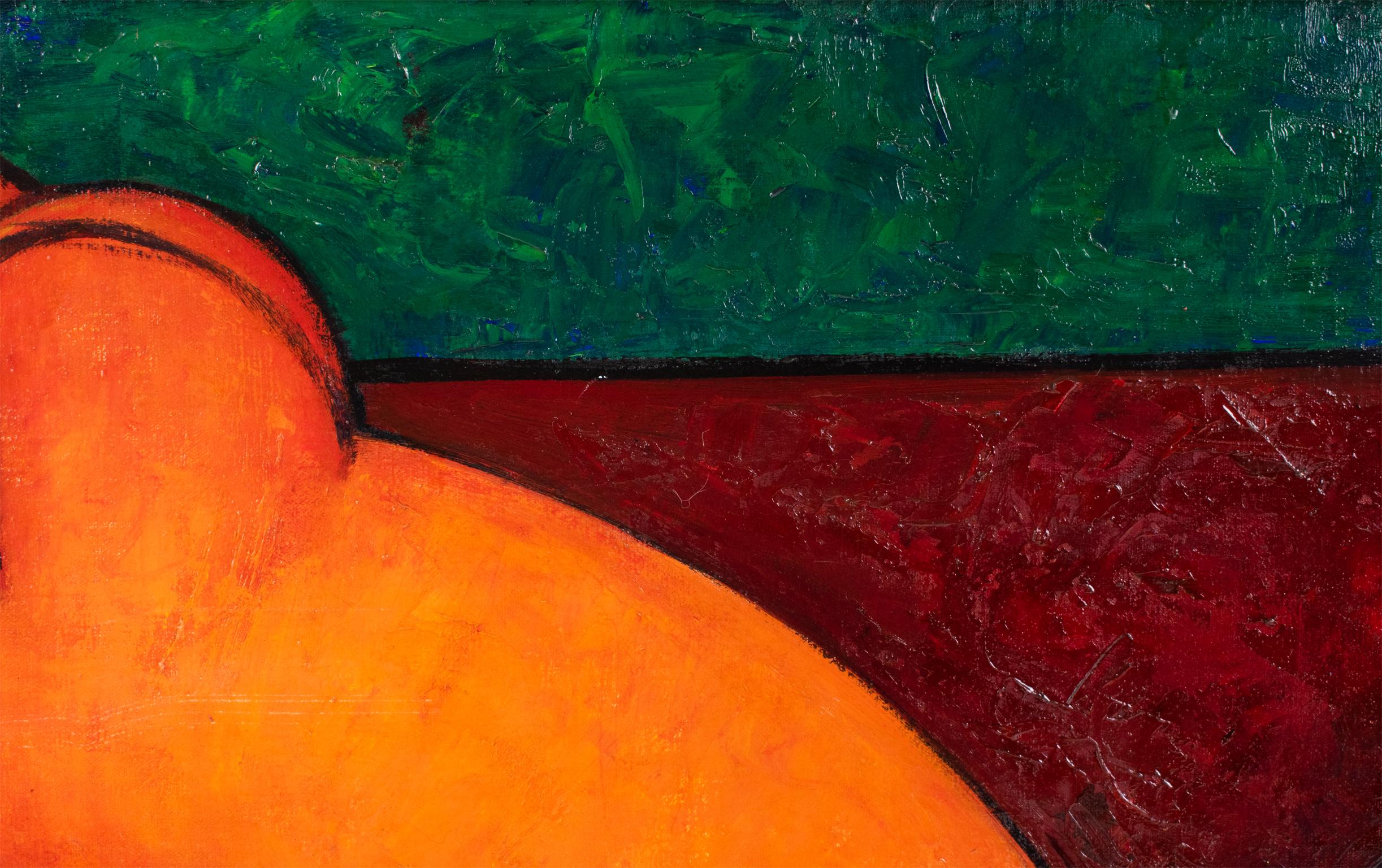 Moderner orangefarbener Akt, Öl auf Leinwand, Gemälde im Angebot 7