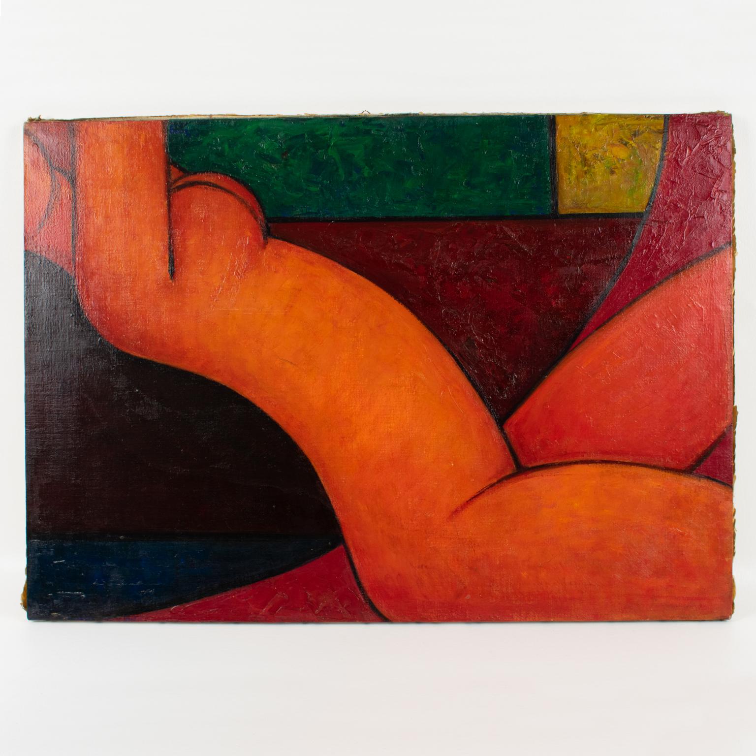 Modern Orange Nude Oil on Canvas Painting For Sale 13