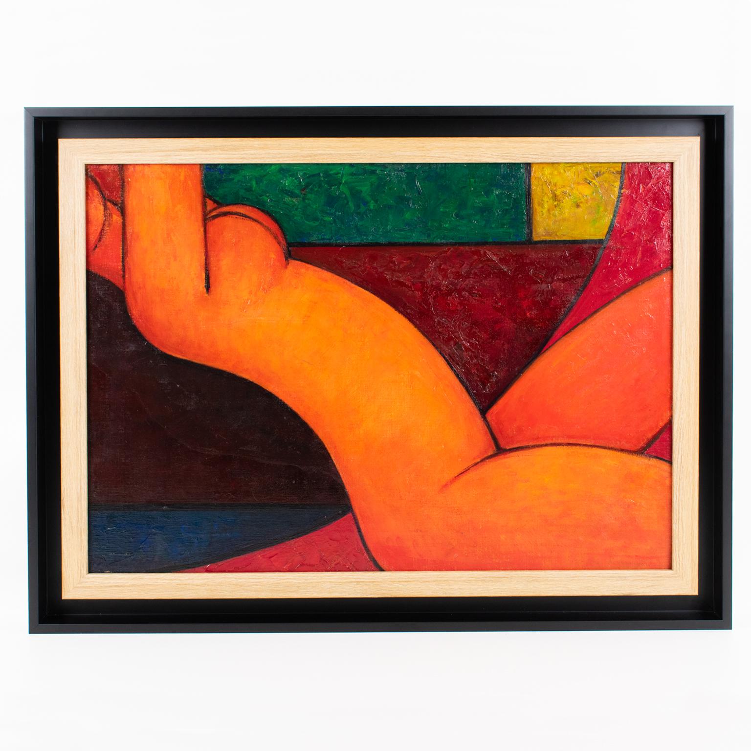Modern Orange Nude Oil on Canvas Painting For Sale 3