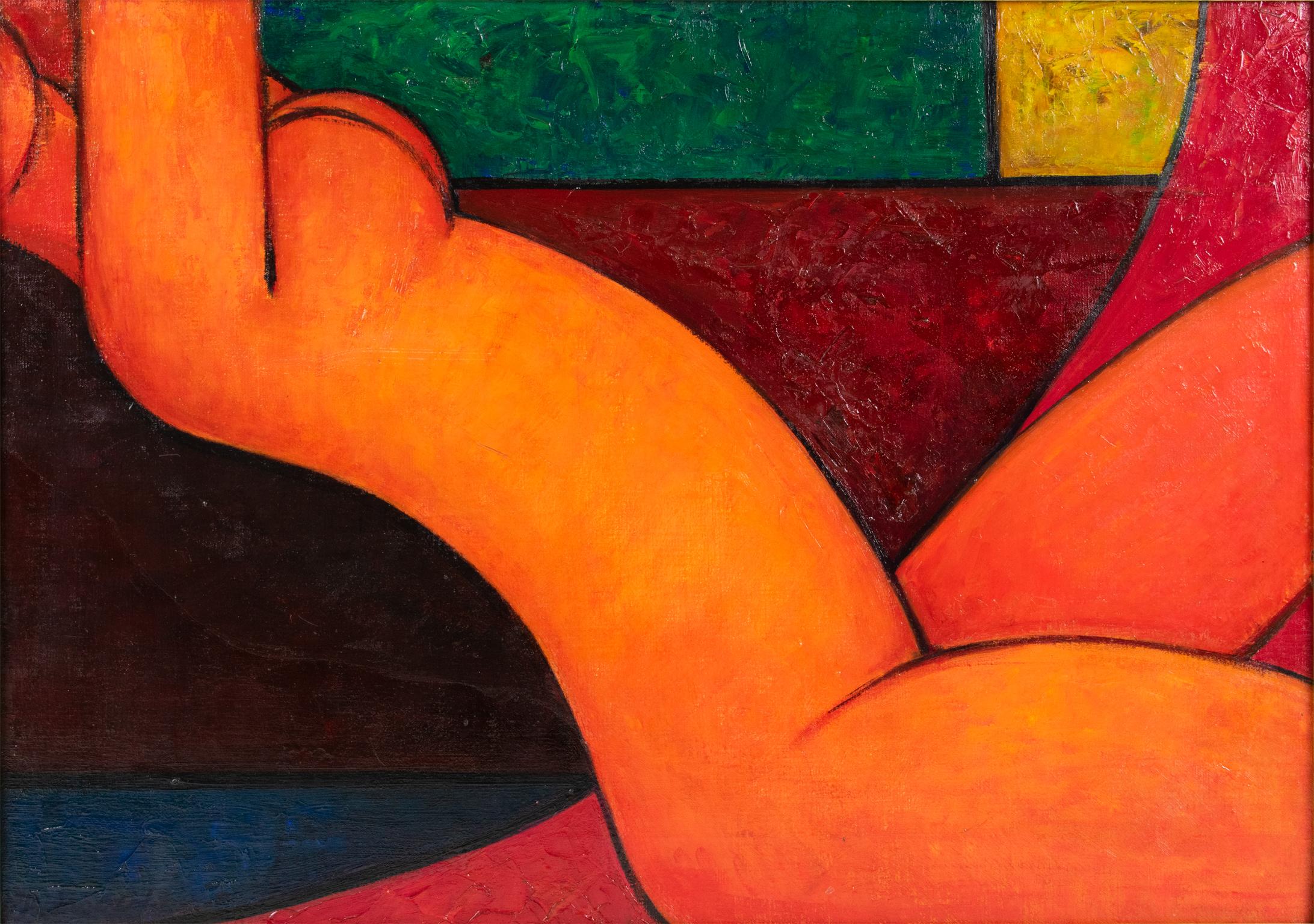 Modern Orange Nude Oil on Canvas Painting For Sale 6