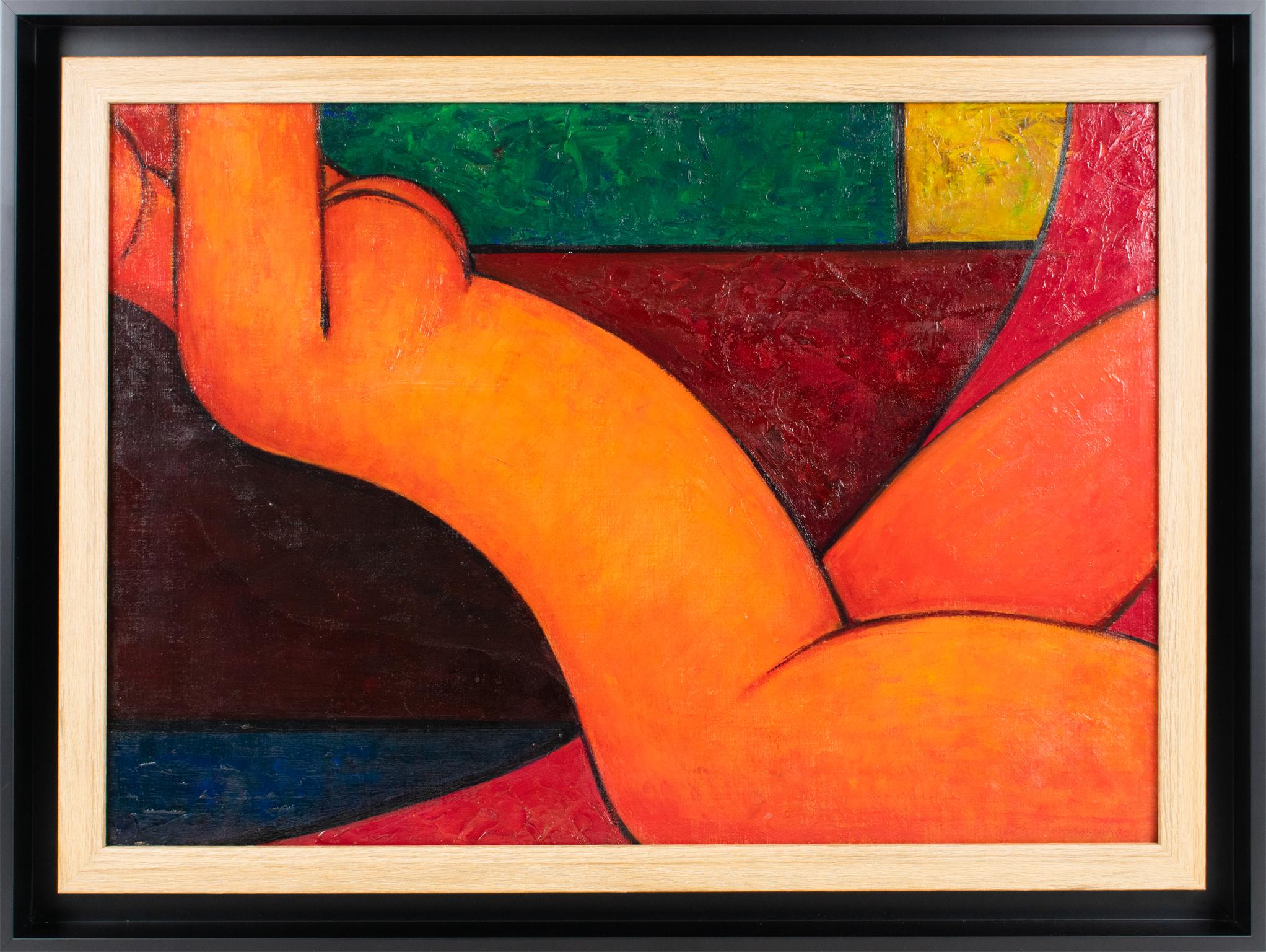 Unknown Abstract Painting – Moderner orangefarbener Akt, Öl auf Leinwand, Gemälde