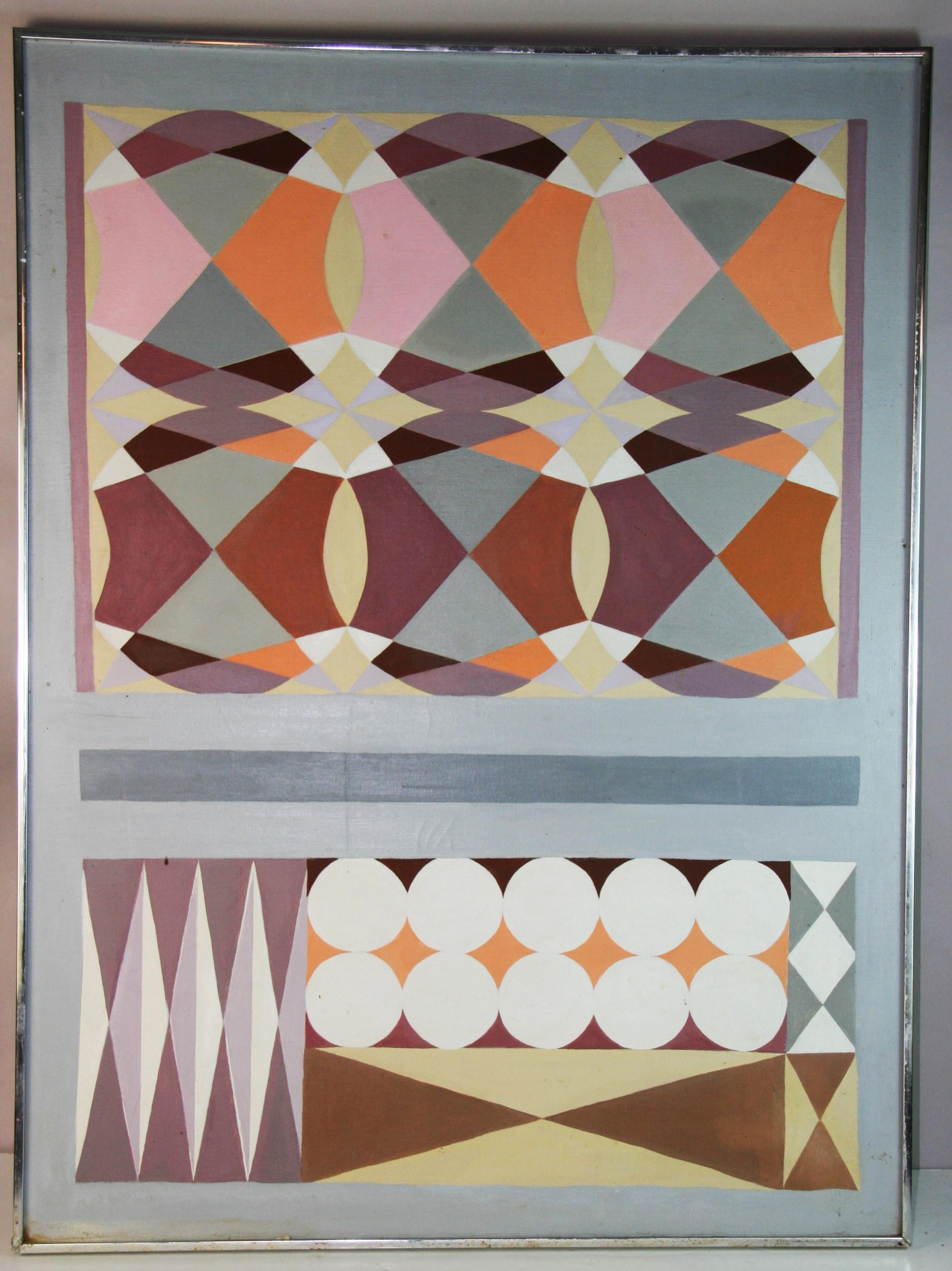Unknown Abstract Painting - Framed 1970s Modern Oversized Geometric Abstract Oil Painting