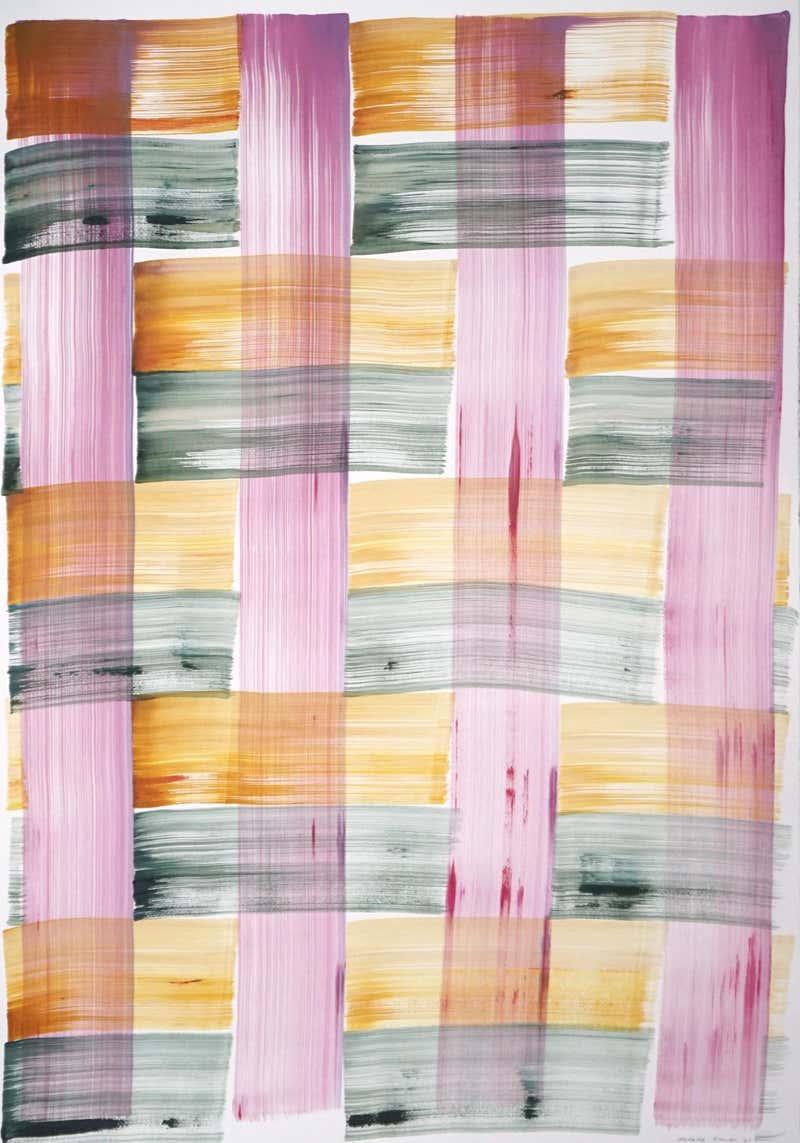 Unknown - Modern Painting of Abstract Grid Warm Tones on Paper ...