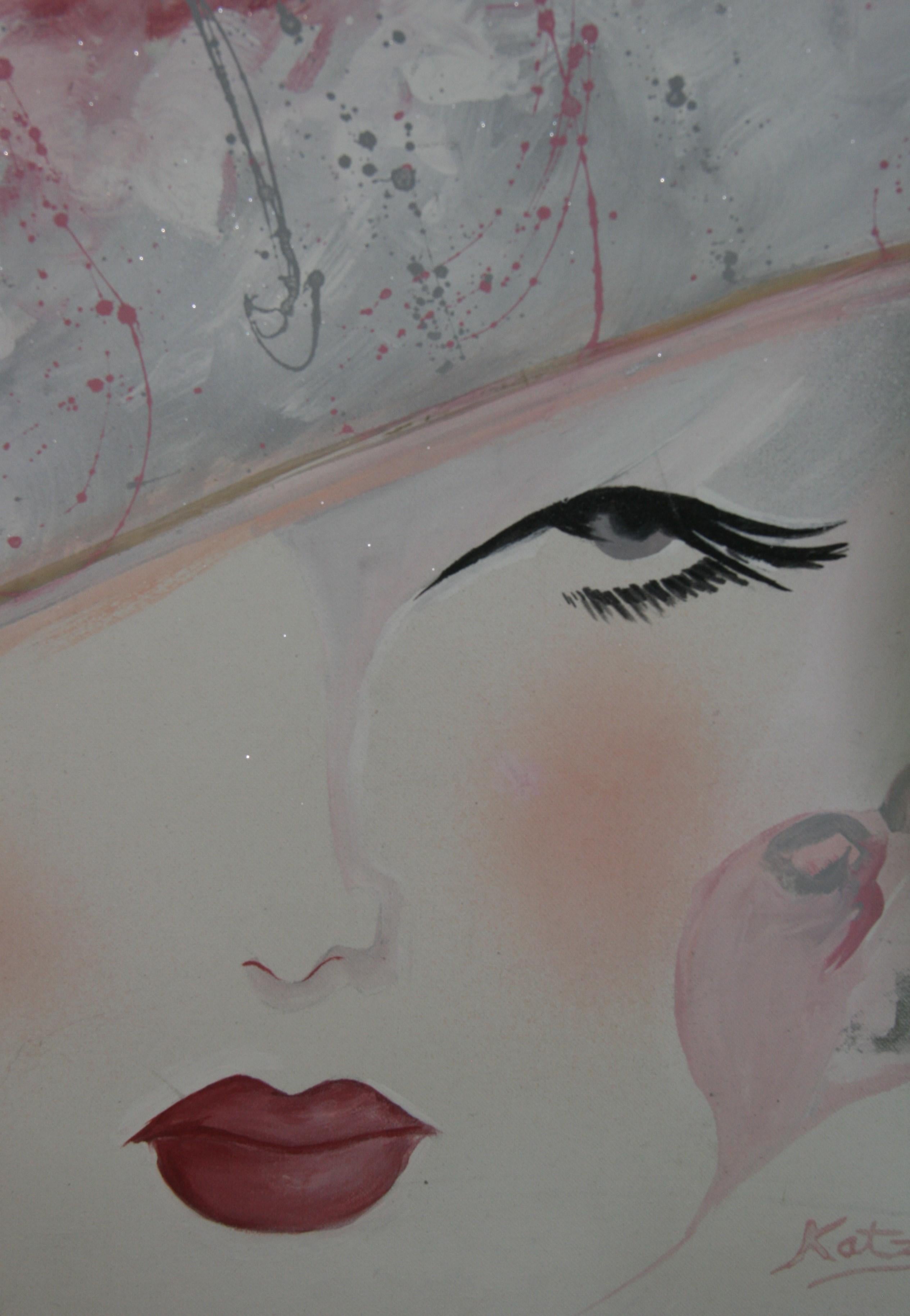 Modern Red Lips Figural Painting by Katz 8