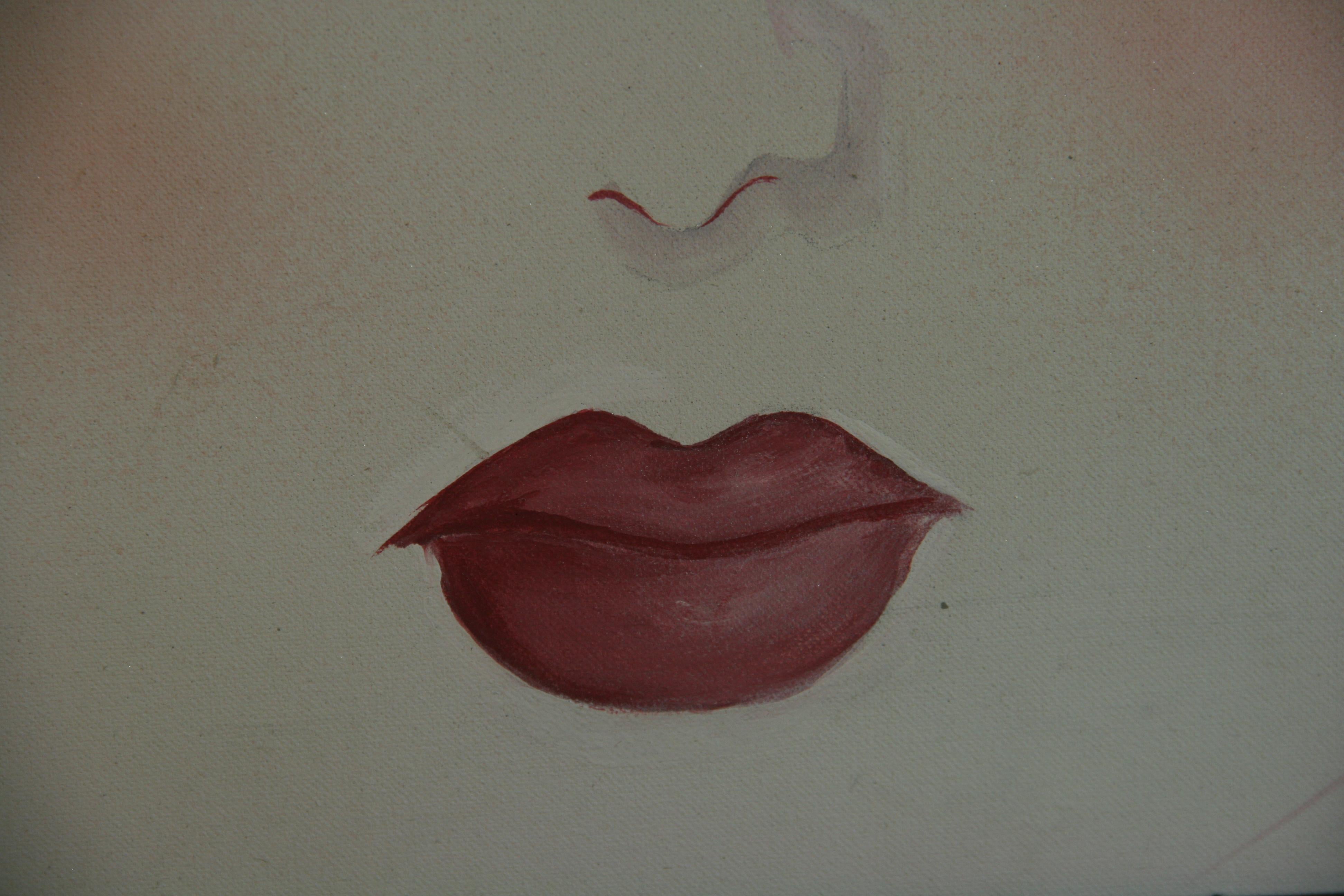 Modern Red Lips Figural Painting by Katz 1