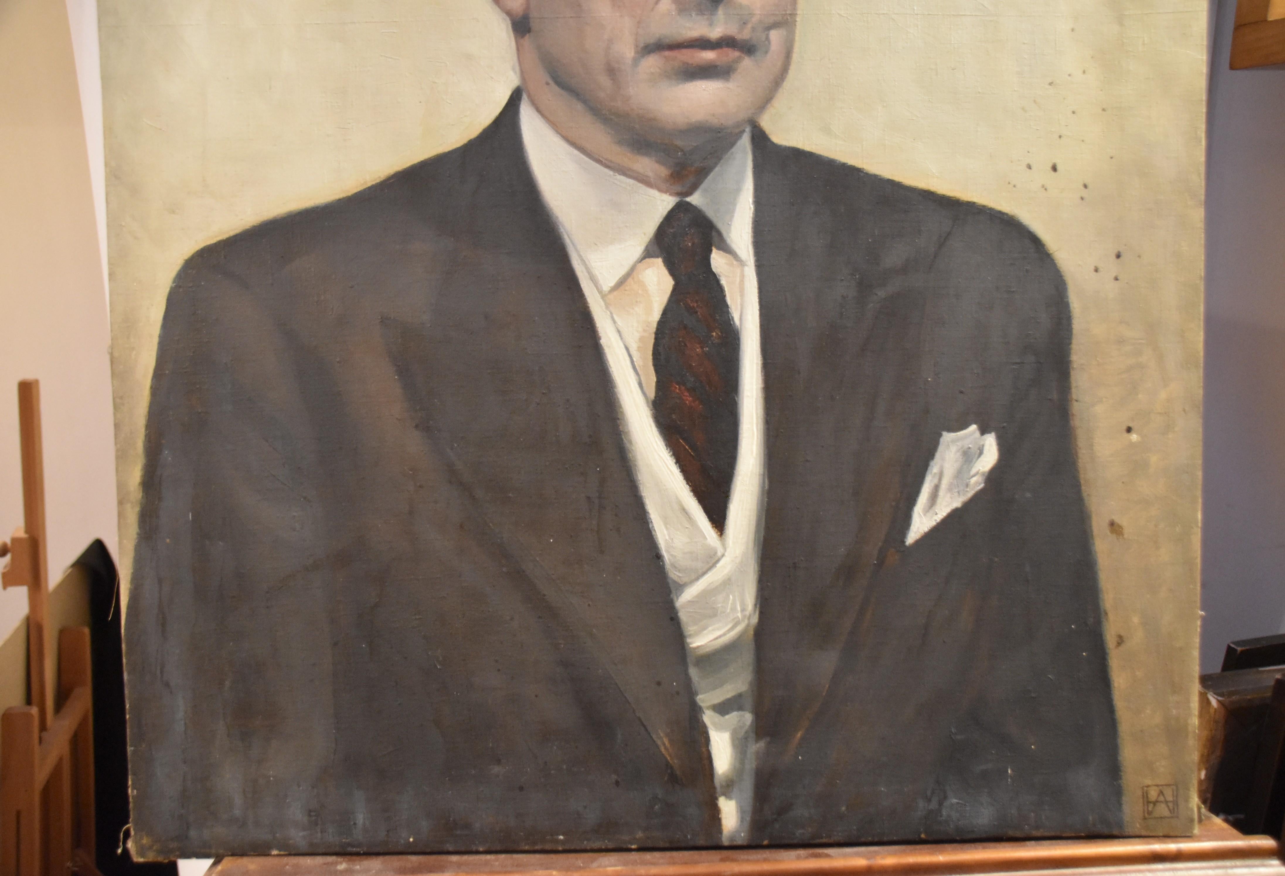 Modern school, 20th century, Portrait of a man, monogrammed AH - Art Deco Painting by Unknown