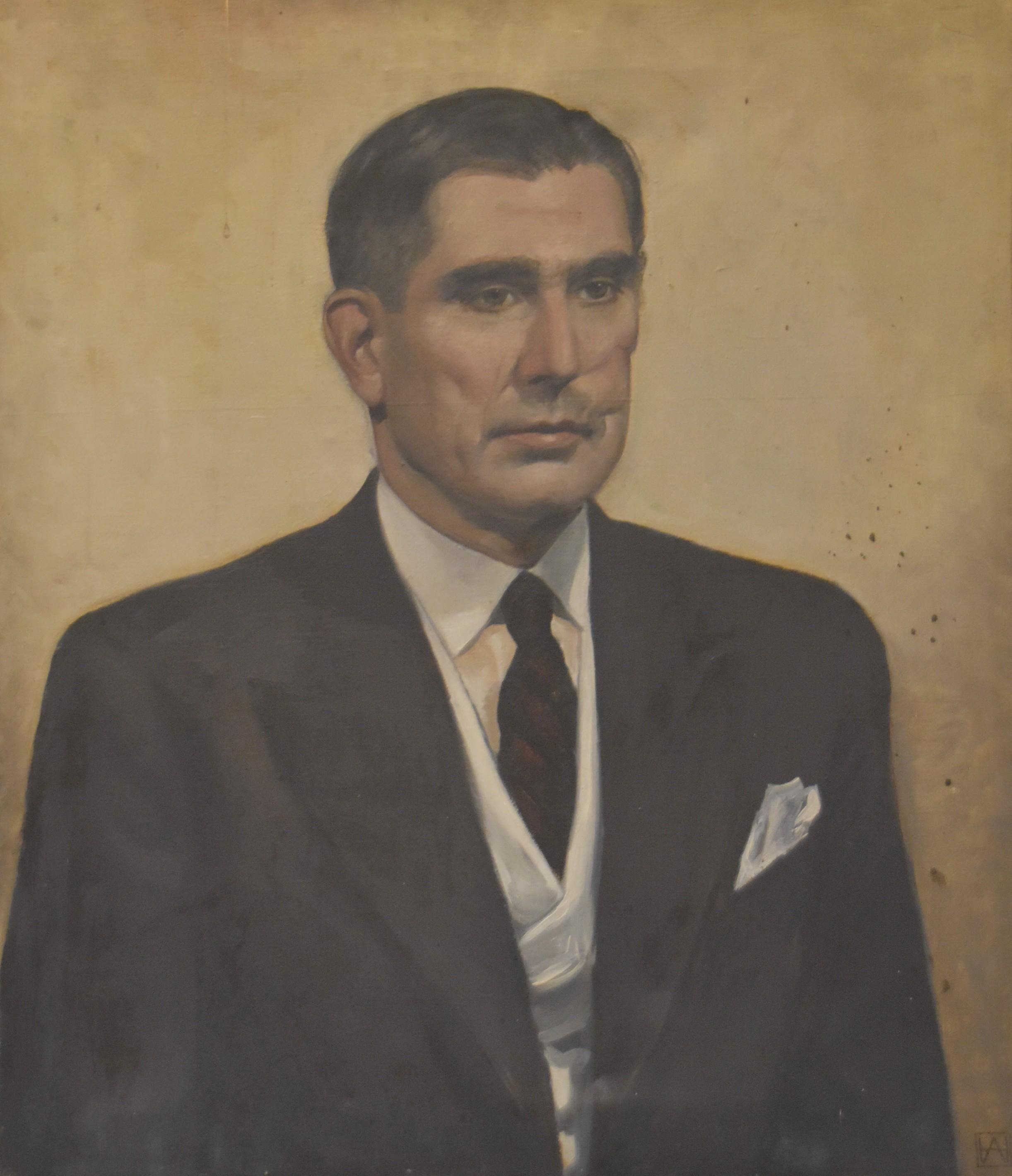 Unknown Portrait Painting – Moderne Schule der Moderne, 20. Jahrhundert, Porträt eines Mannes, monogrammiert AH