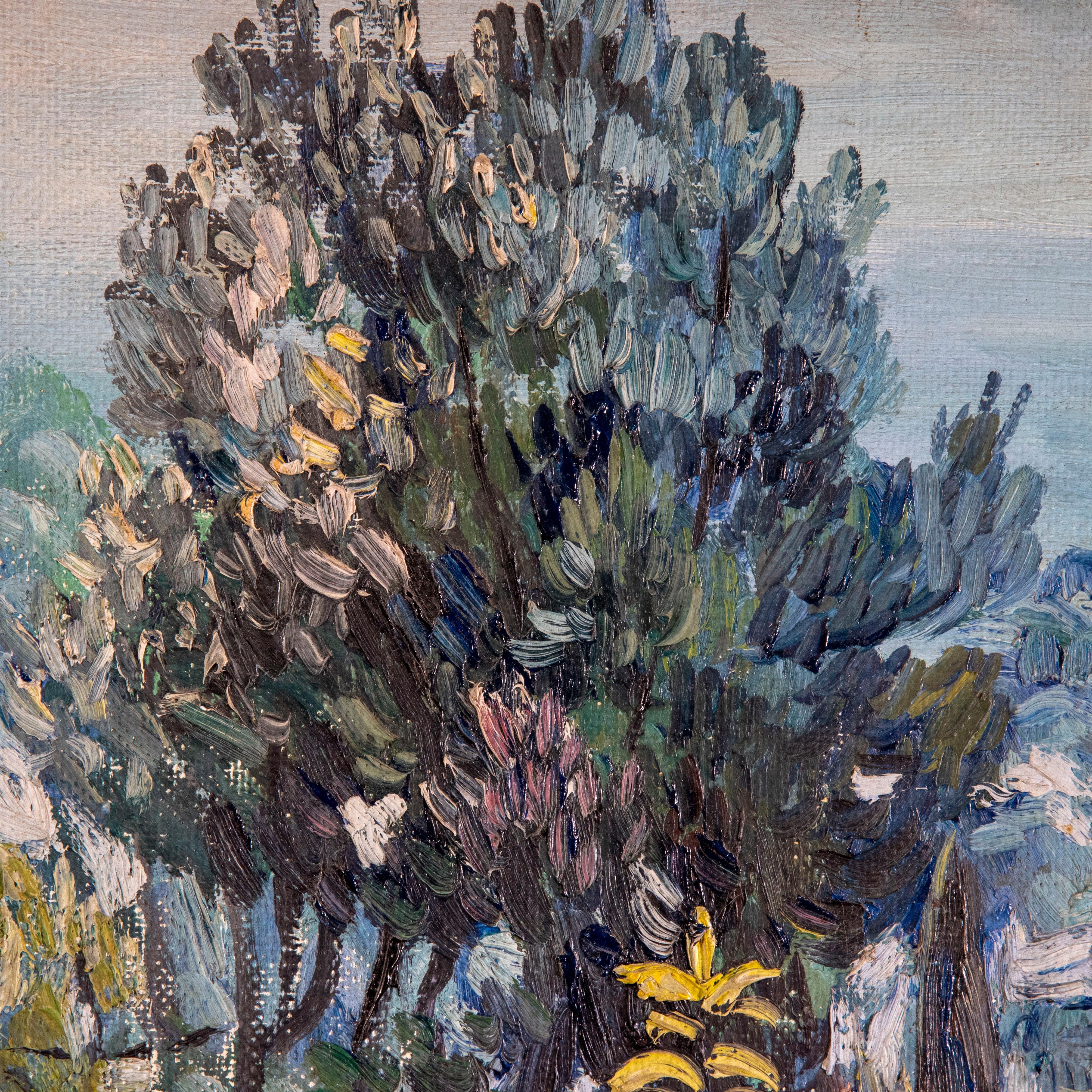 Modernes signiertes Gemälde Französische Riviera-Landschaft – Painting von Unknown