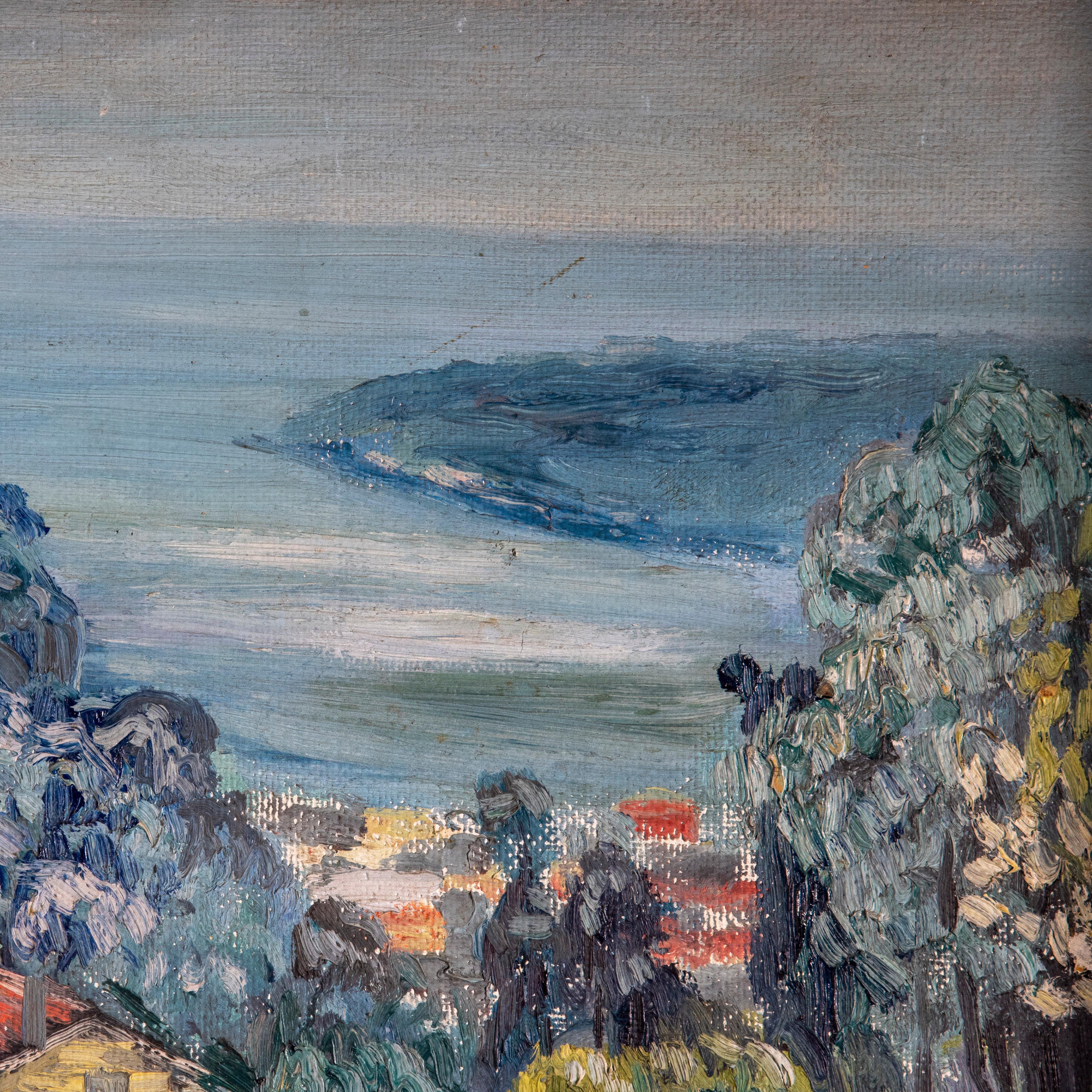Modernes signiertes Gemälde Französische Riviera-Landschaft im Angebot 3