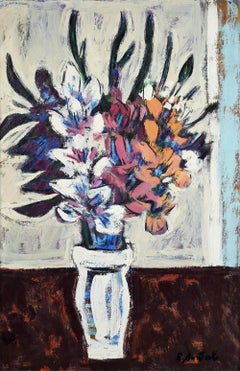 Modern Signed Still Life Floral Oil Painting
