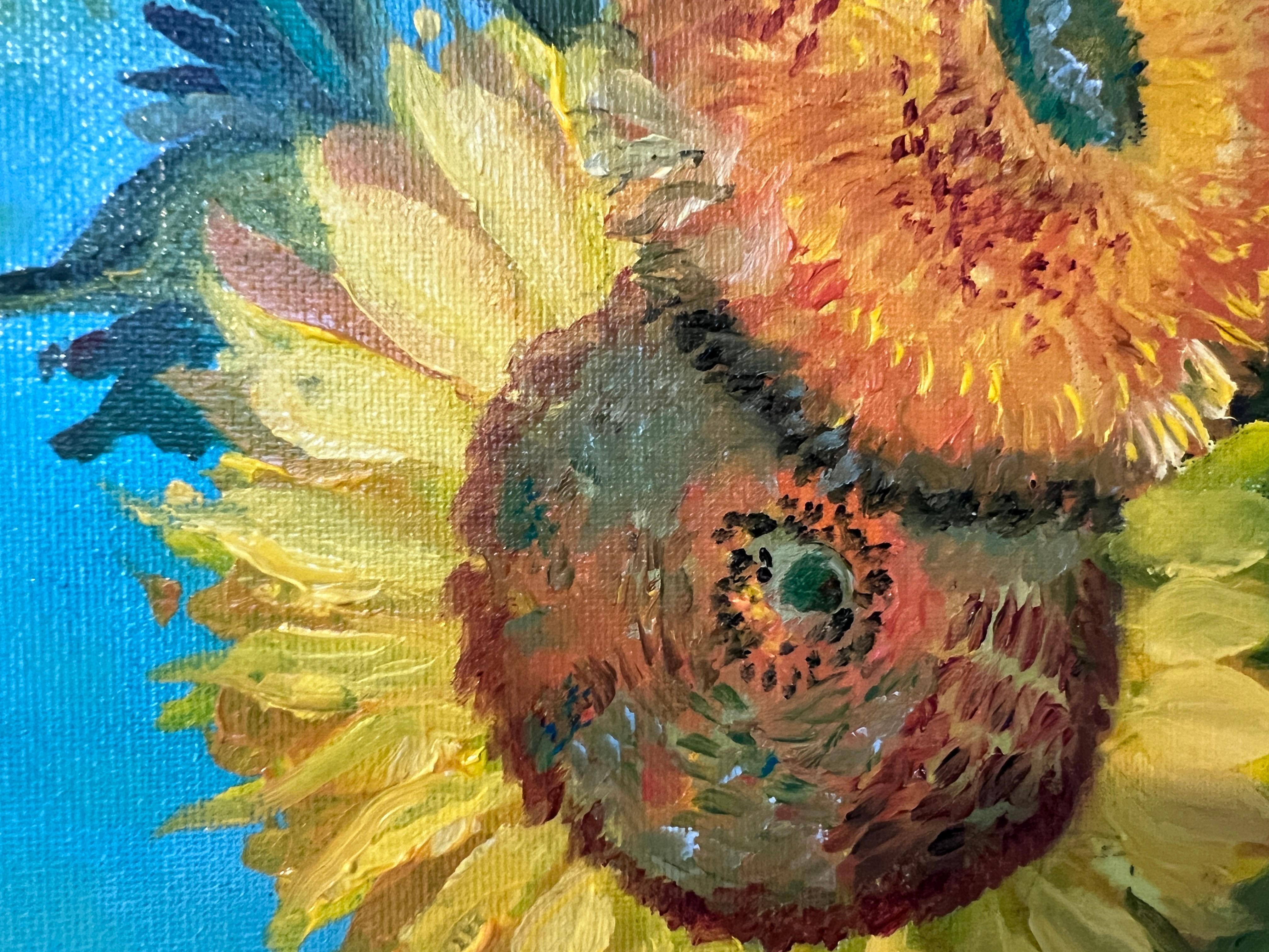 Modernes Sonnenblumen Stilleben Acrylgemälde im Van Gogh Stil Signiert 2025 im Angebot 3