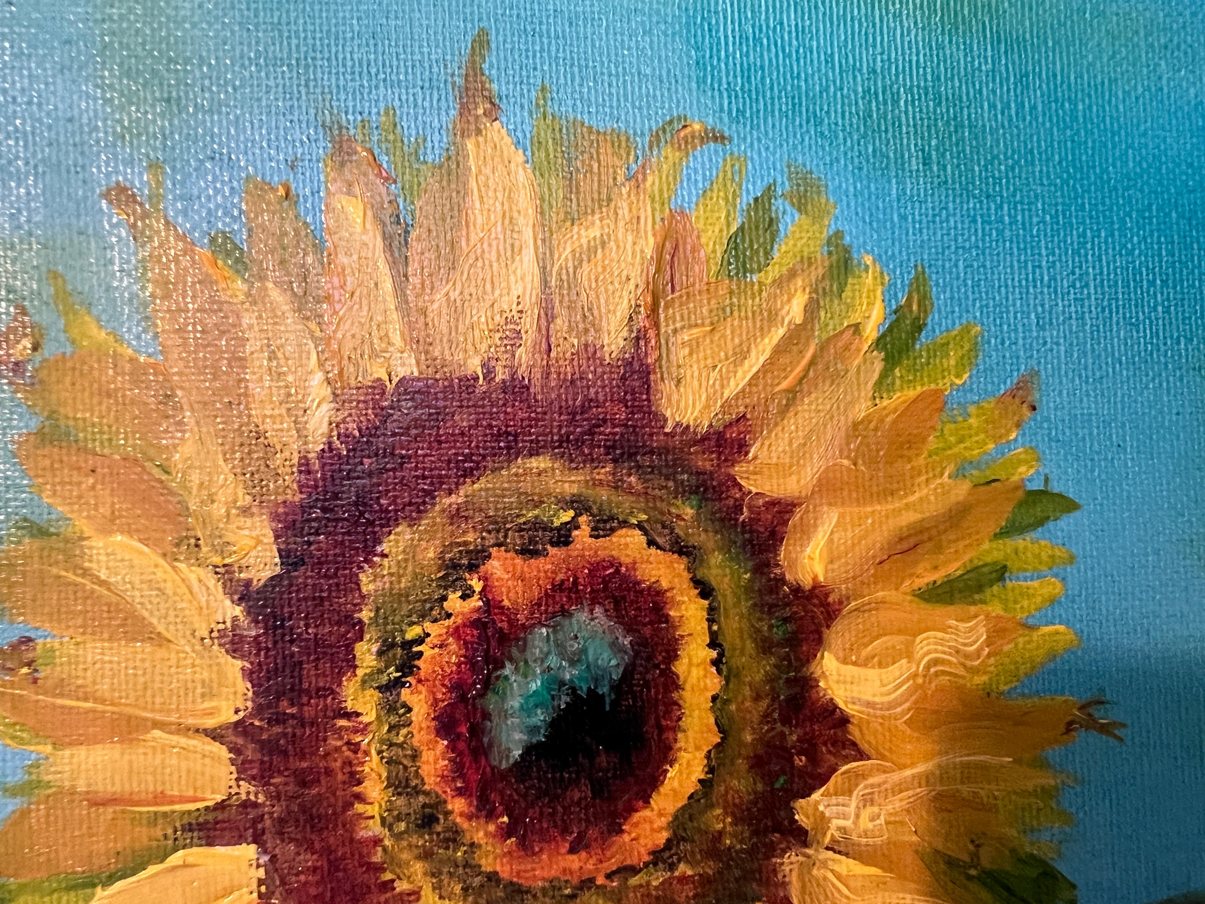 Modernes Sonnenblumen Stilleben Acrylgemälde im Van Gogh Stil Signiert 2025 im Angebot 4