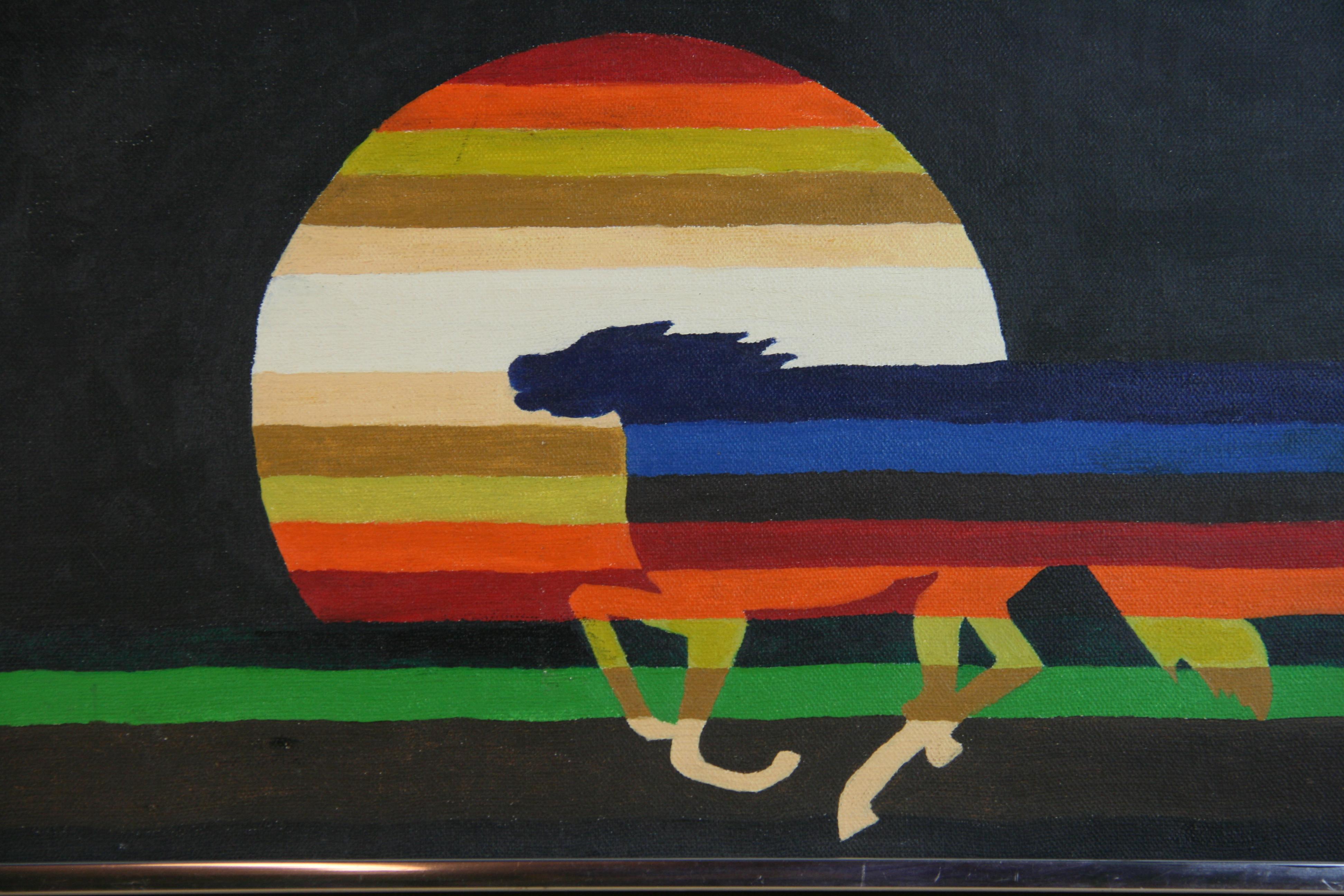 Modern Surreal Animal Acrylic Painting Horse in The Sunset 1970's For Sale 2