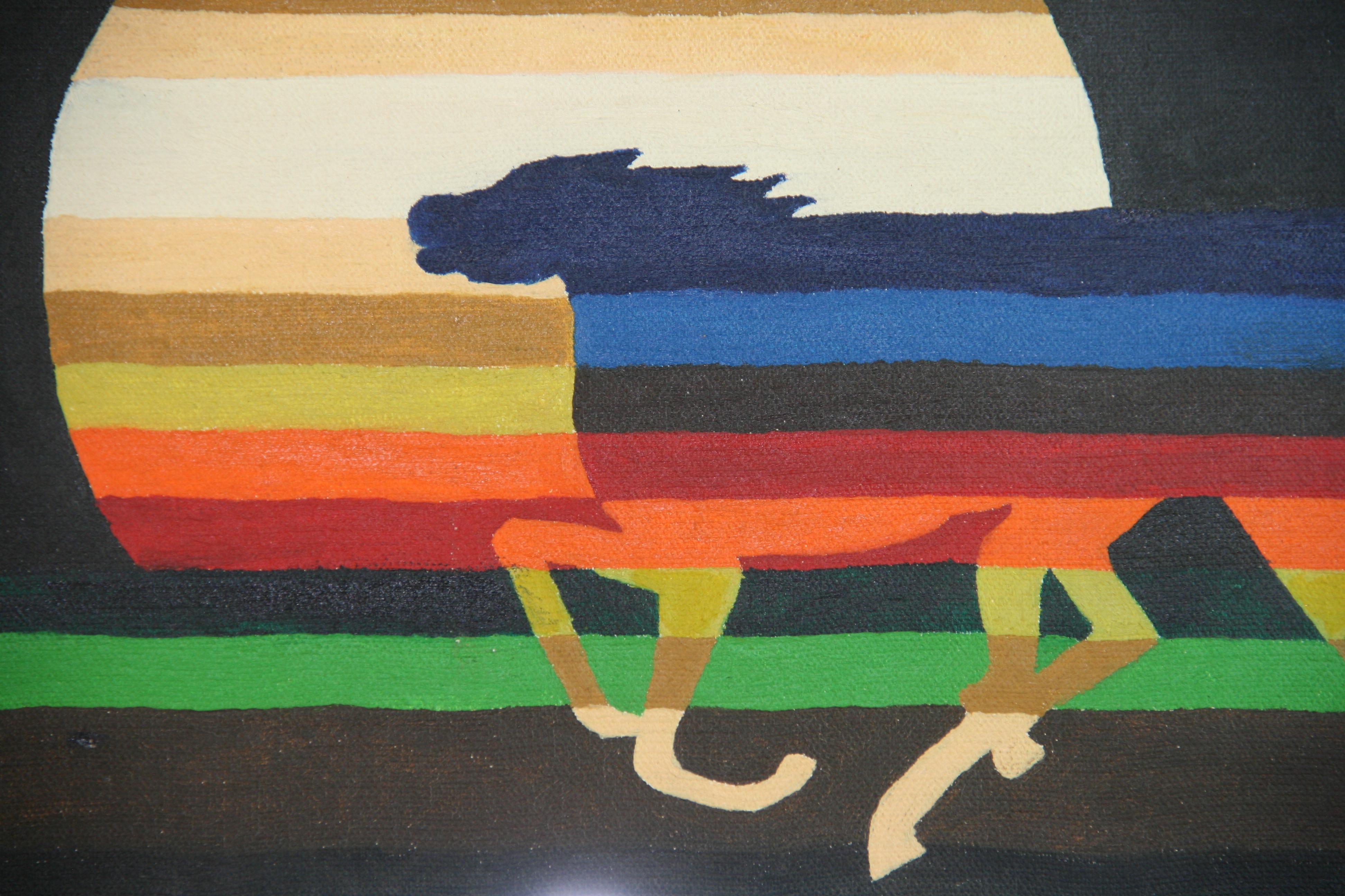 Modern Surreal Animal Acrylic Painting Horse in The Sunset 1970's For Sale 4