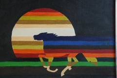 Retro Modern Surreal Animal Acrylic Painting Horse in The Sunset 1970's