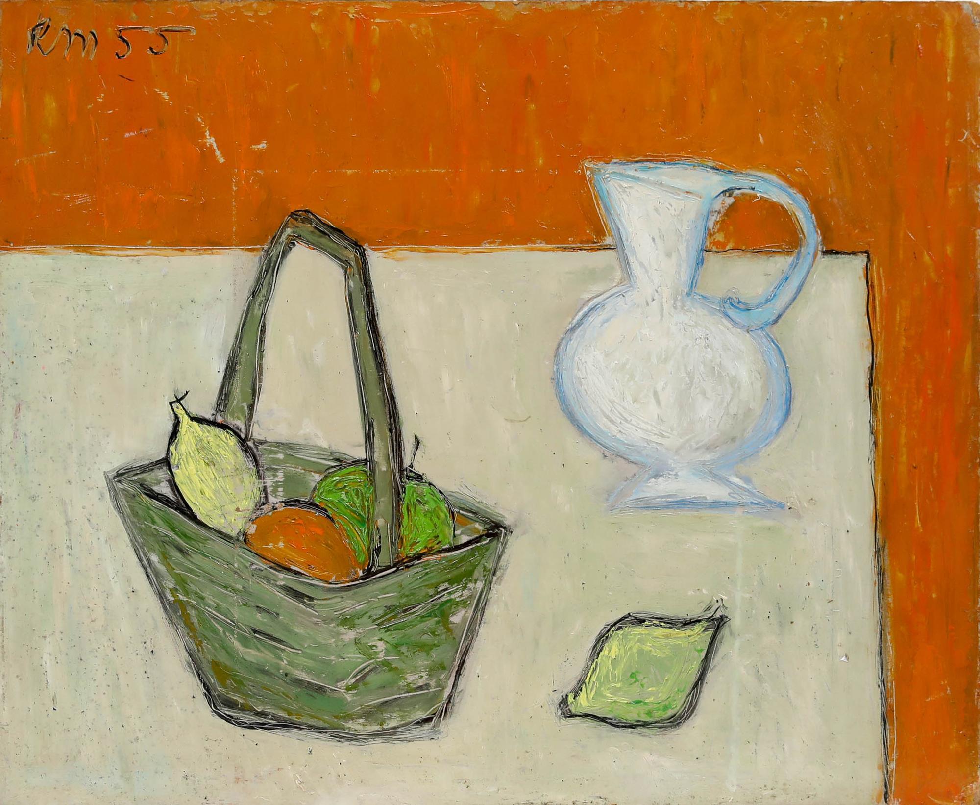 Modernist 1955 Öl - Stilleben mit Obstkorb – Painting von Unknown
