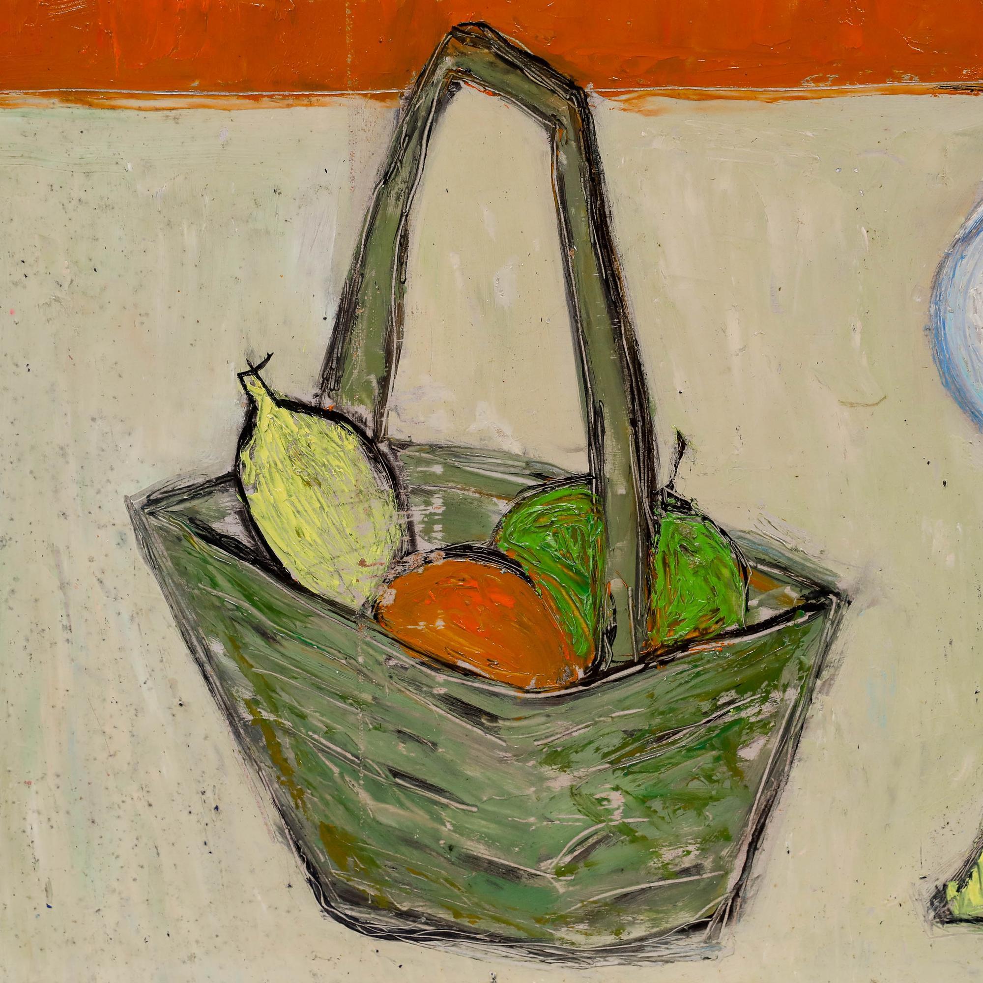 Modernist 1955 Öl - Stilleben mit Obstkorb im Angebot 1