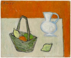 Modernist 1955 Öl - Stilleben mit Obstkorb