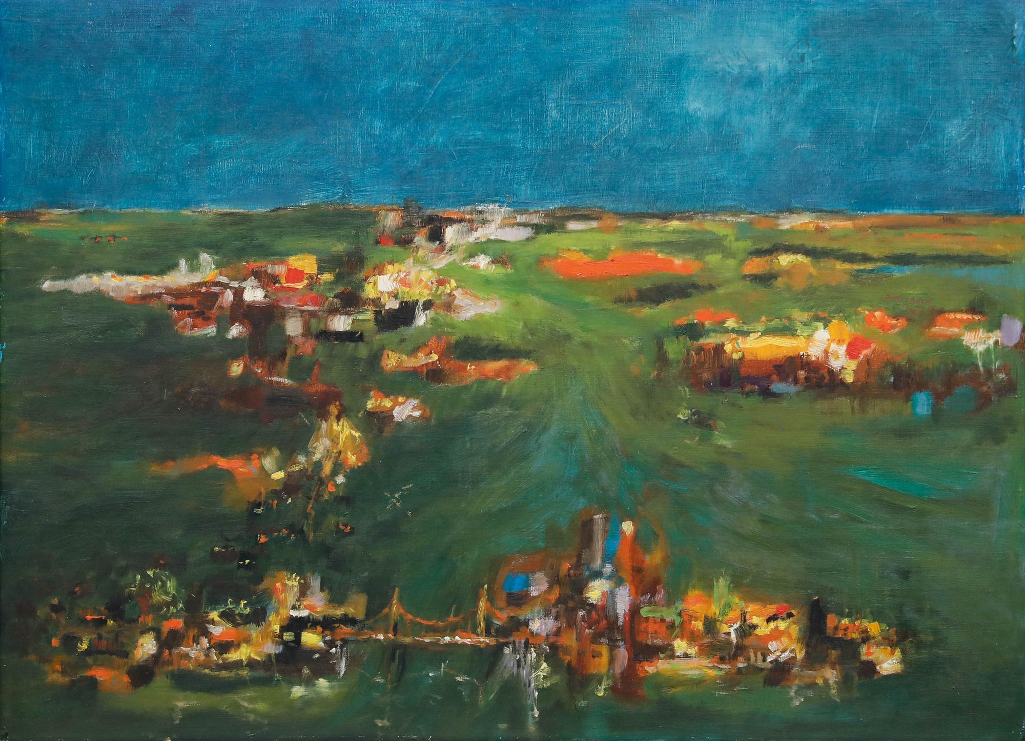 Modernist 1965 Öl - Abstraktes Stadtbild – Painting von Unknown