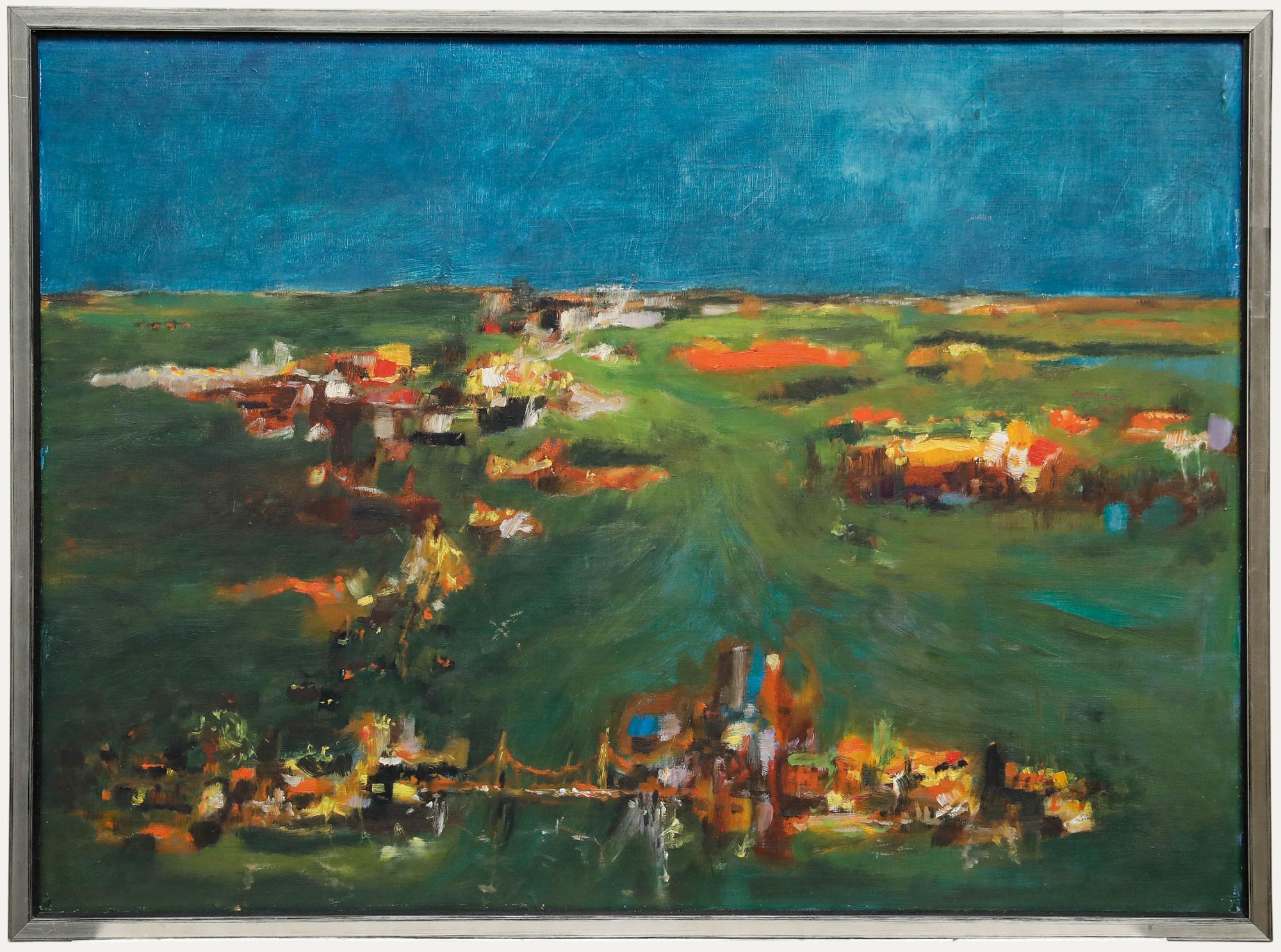 Modernist 1965 Oil - Abstract Cityscape