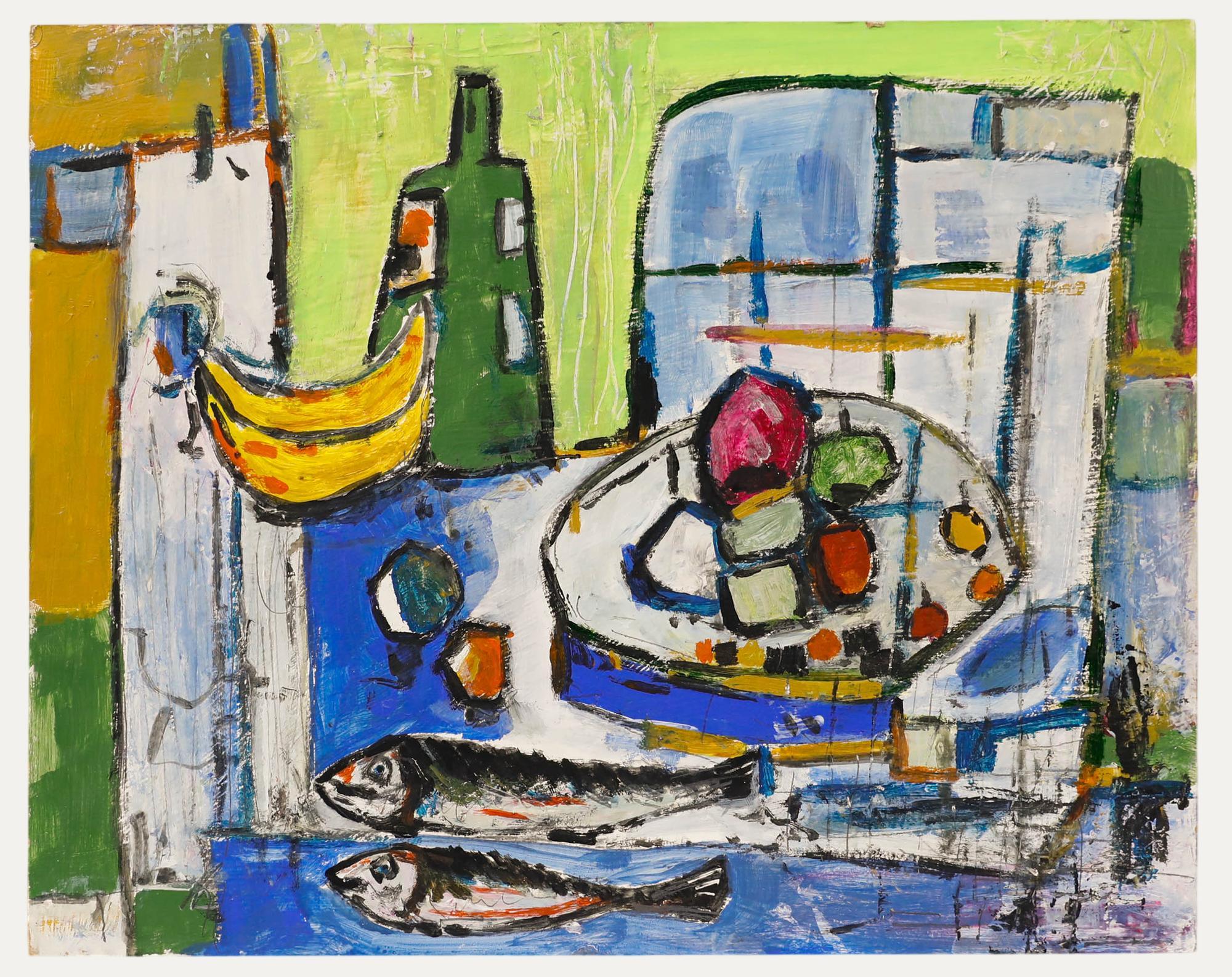 Unknown Still-Life Painting - Modernist 20th Century Oil - In the Kitchen
