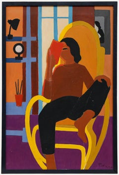 Modernist 20th Century Oil - Portrait in a Gold Chair Modernist 20th Century Oil - Portrait in a Gold Chair