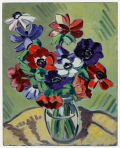 Modernistisches Öl des 20. Jahrhunderts - Stillleben mit Anemonen I
