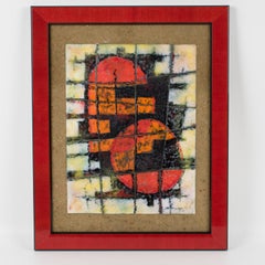 Modernist Abstract Enamel Plaque Painting, Brutalist Design, circa 1960, Framed