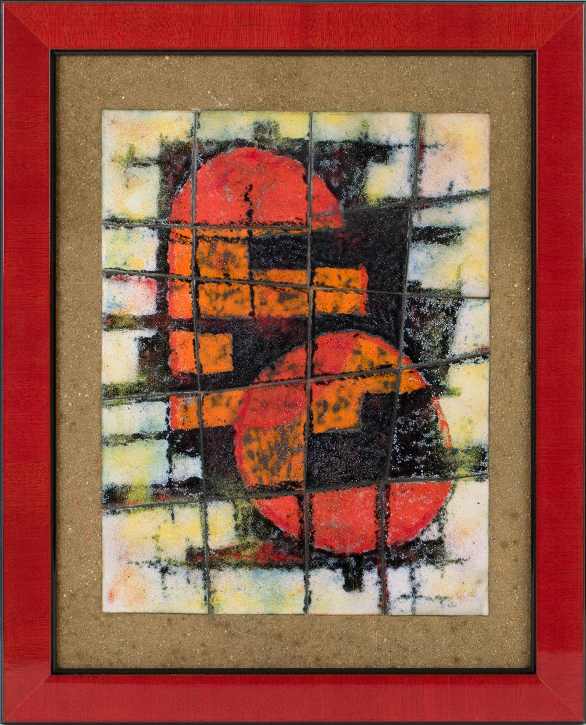 Modernist Abstract Enamel Plaque Painting, Brutalist Design, circa 1960, Framed