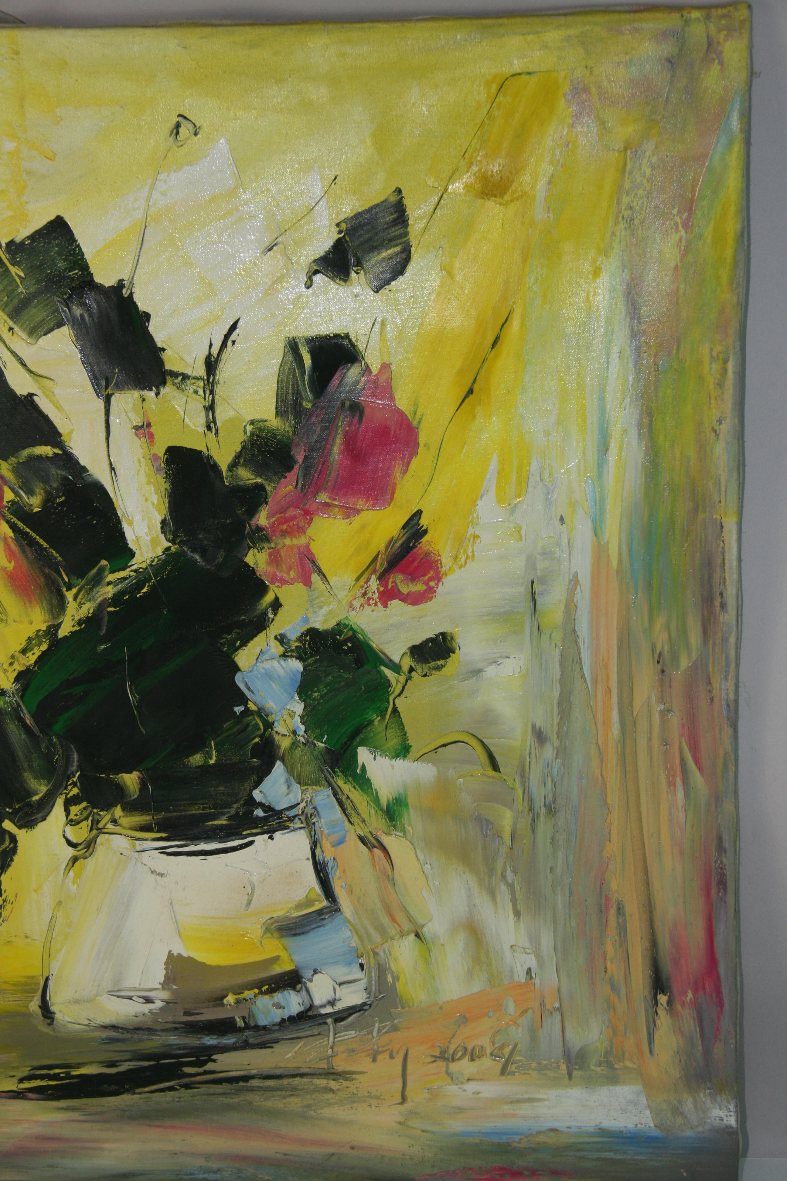 Astratto modernista  Fiori in vaso Natura morta Pittura ad olio in vendita 6