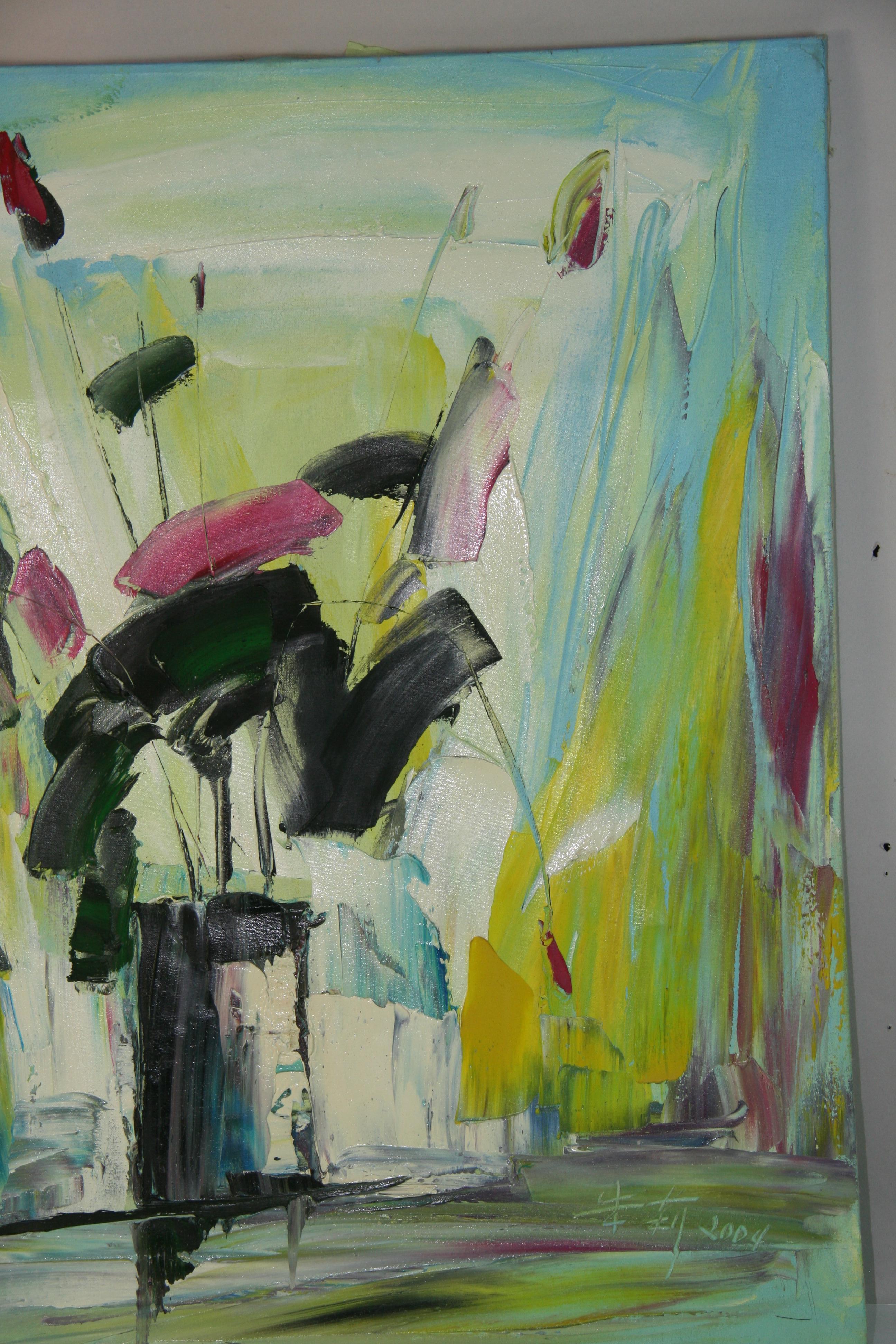 Modernist Abstract Flowers Oversized oil painting For Sale 1