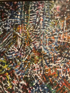 Pintura modernista abstracta - Vista aérea urbana de una ciudad, ca 1980