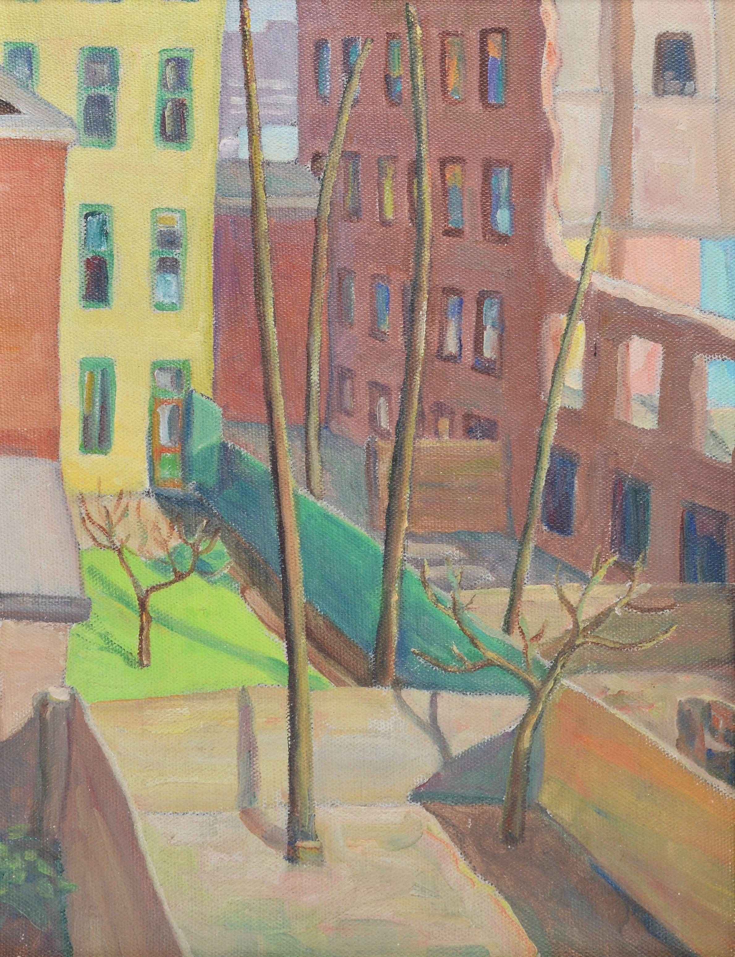 Modernist Cityscape View - Brown Landscape Painting by Unknown