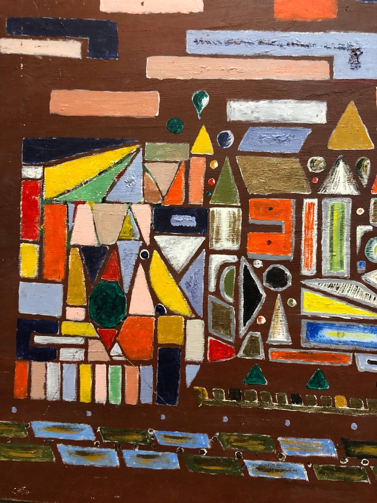 Unknown Modernist Colorful Oil Painting Geometric Abstract