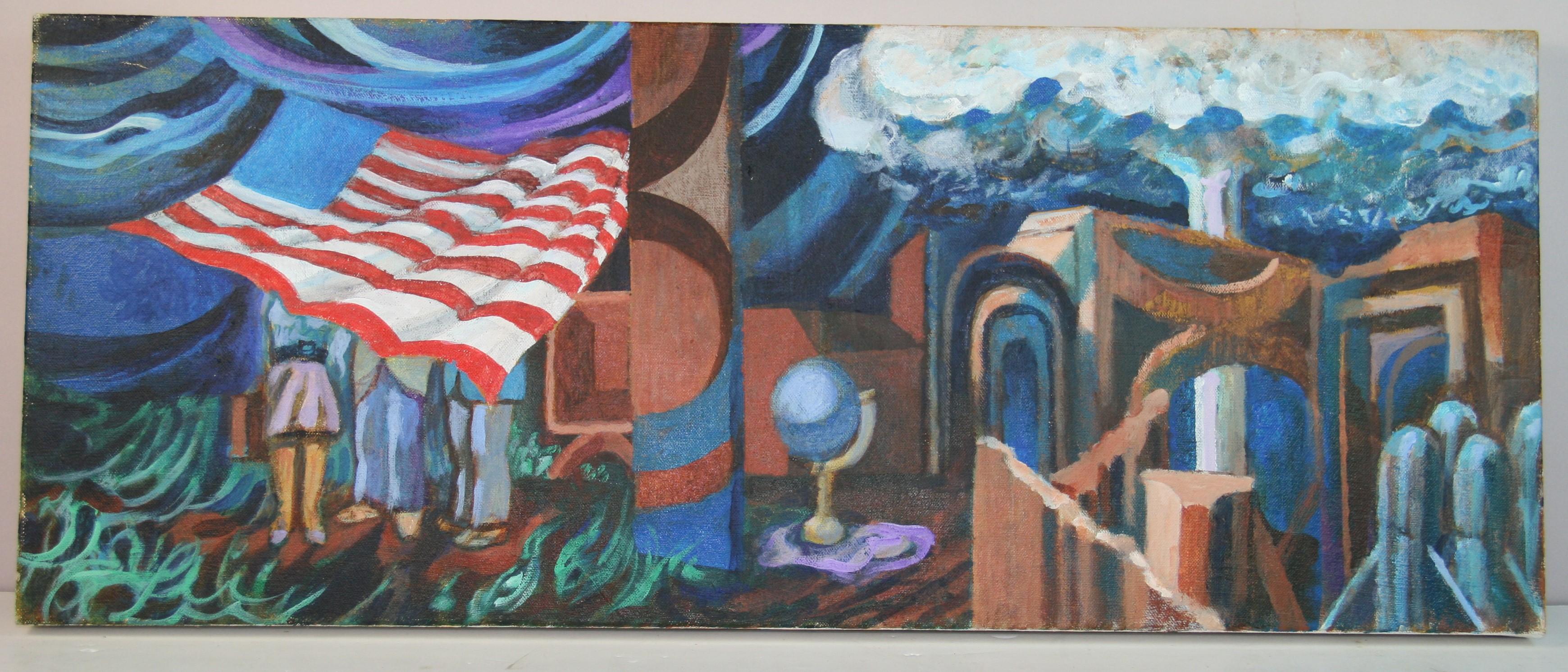 Unknown Abstract Painting - Modernist Expressionist Painting, 12x23 in, Antique, Good Condition